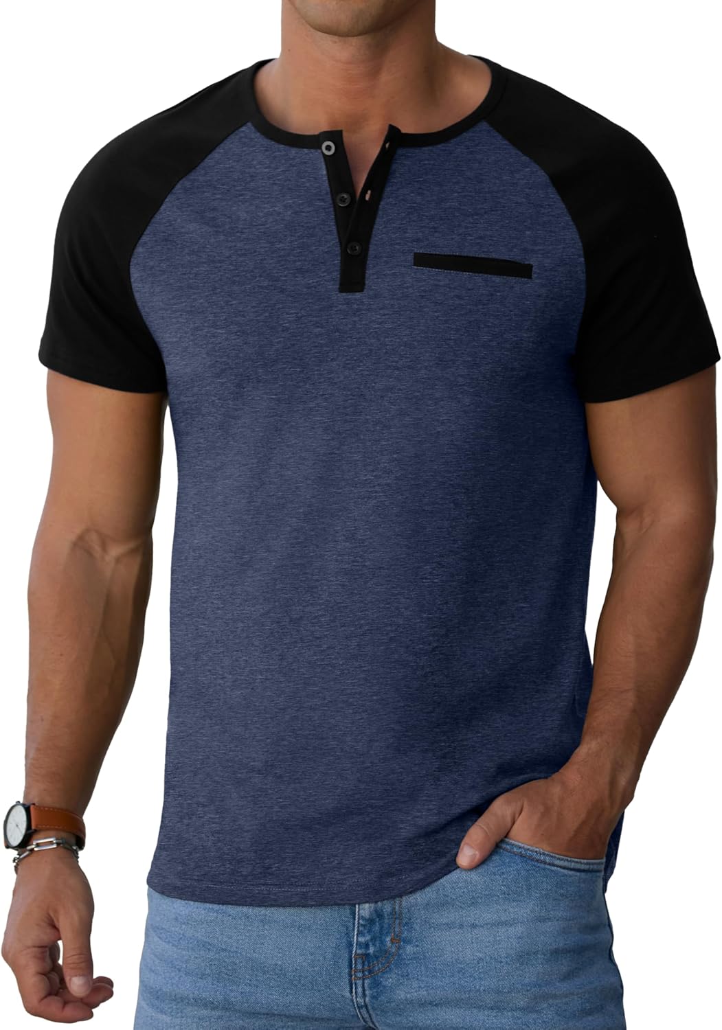 Sailwind Men's Cotton Henley Short Sleeve Casual T-Shirts with Pocket - Image 2