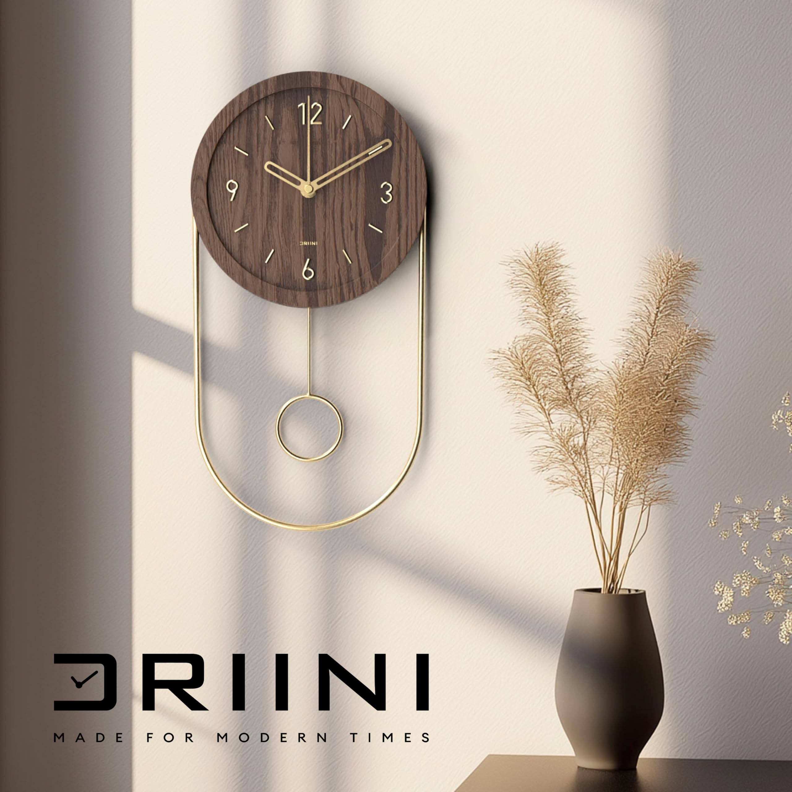 Driini Moderno reloj de péndulo de madera (negro) (madera oscura)