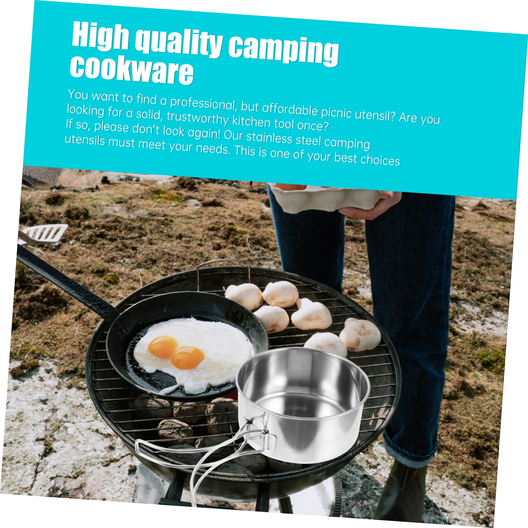 NULYLU -in-one Portable Camping Cookware Set Frying Pan Cooking Utensil Set Made of Sturdy Stainless Steel