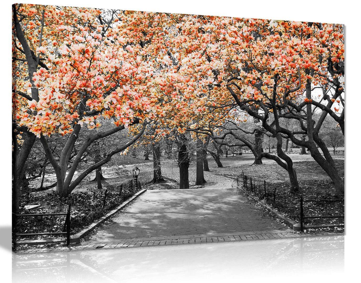 Panther Print Orange Black & White Wall Art Blossoms Canvas Wall Art Picture Print Home Decor 91X61cm (36X24in)