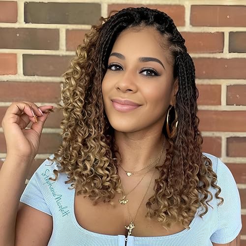 8 Packs Crochet Box Braids-14 Inch Boho Box Braids Crochet Braids Hair Bohomian Box Braid Crochet Hair Synthetic Braiding Hair Goddess Box Braids Crochet Hair for Black Women (1B/30/27)