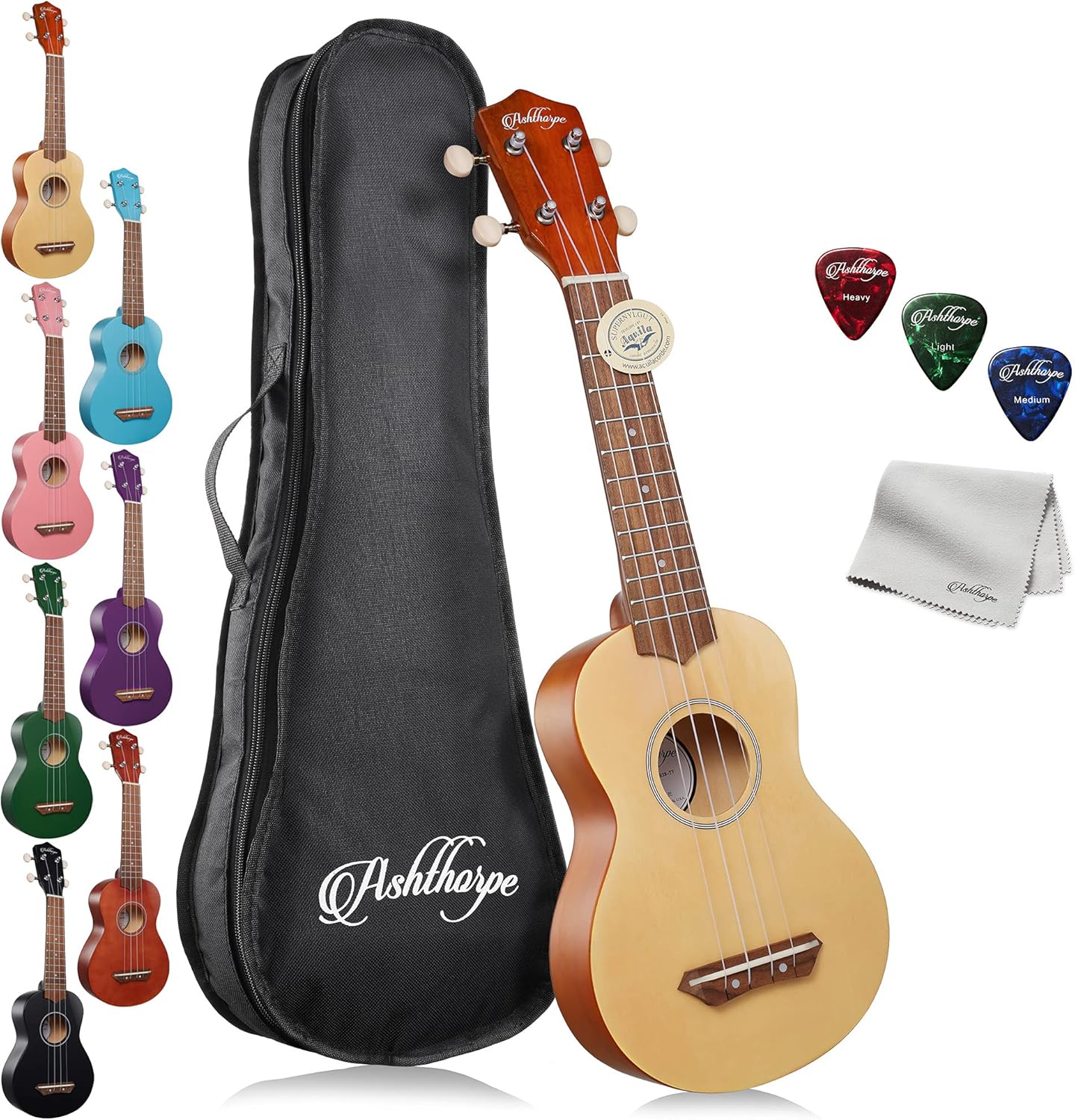 Ashthorpe 21-inch Soprano Ukulele Starter Bundle