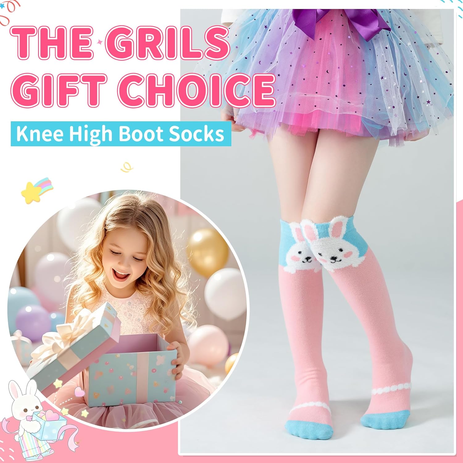 Velice Girls Knee High Socks Kids Long Boot Crazy Silly Tall Fun Gift Cute Animal Cotton Long Socks 6 Pairs - Image 6