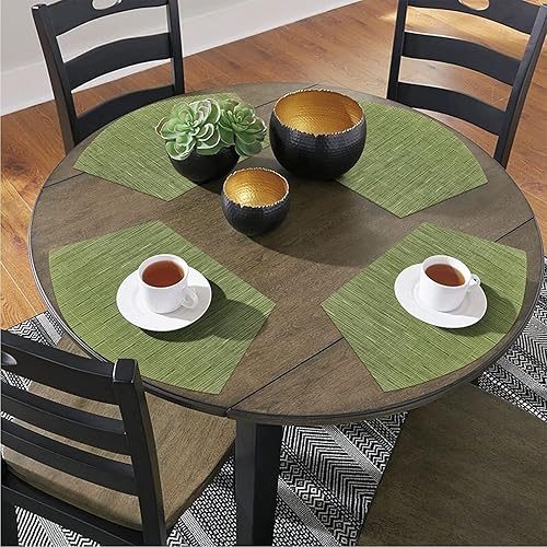 Miniatura 3 de SHACOS Juego de 5 manteles individuales de mesa redonda de vinilo tejido con cuña con centro de mesa, manteles individuales redondos resistentes al