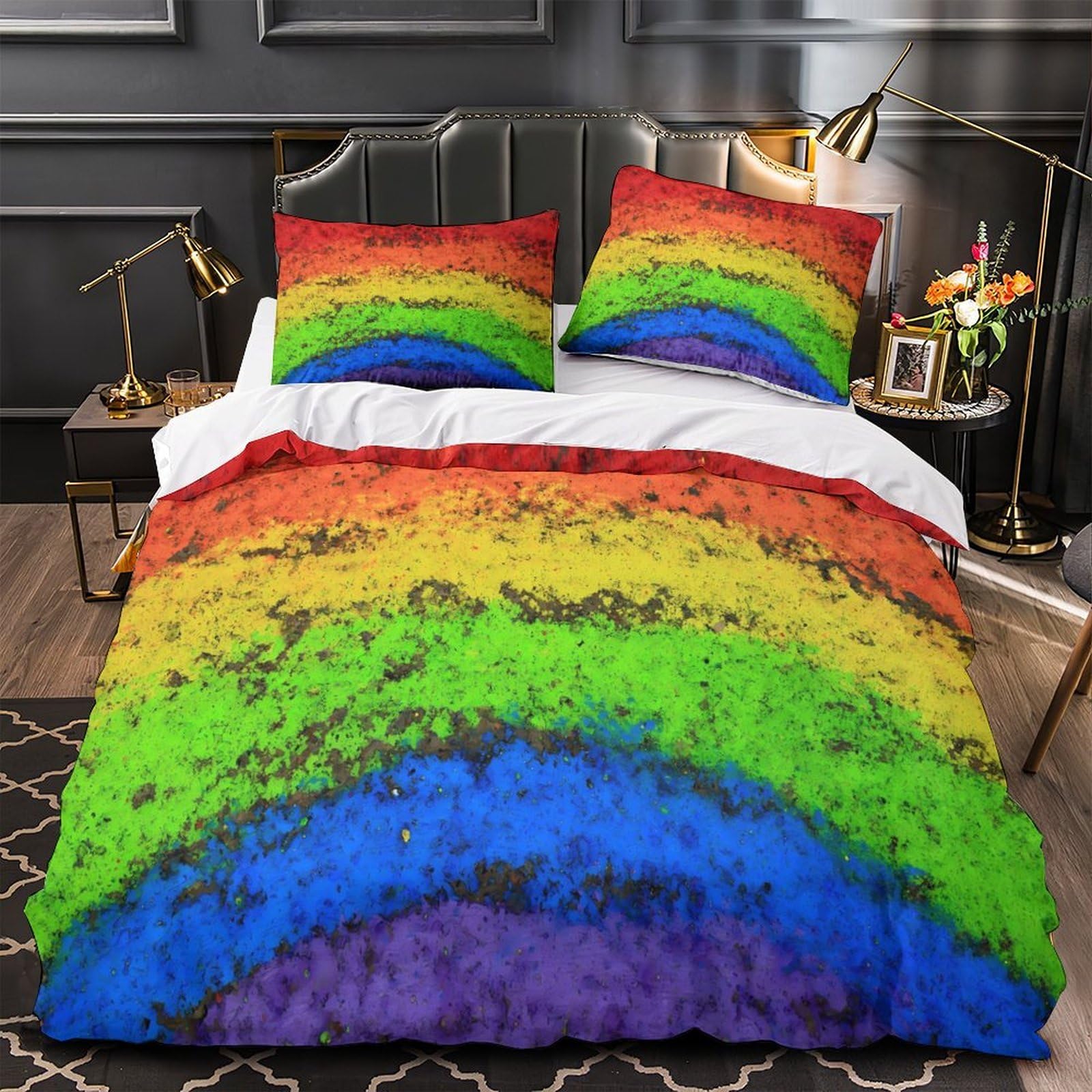 Parure de lit arc-en-ciel en microfbre 135x200 cm avec housse de couette