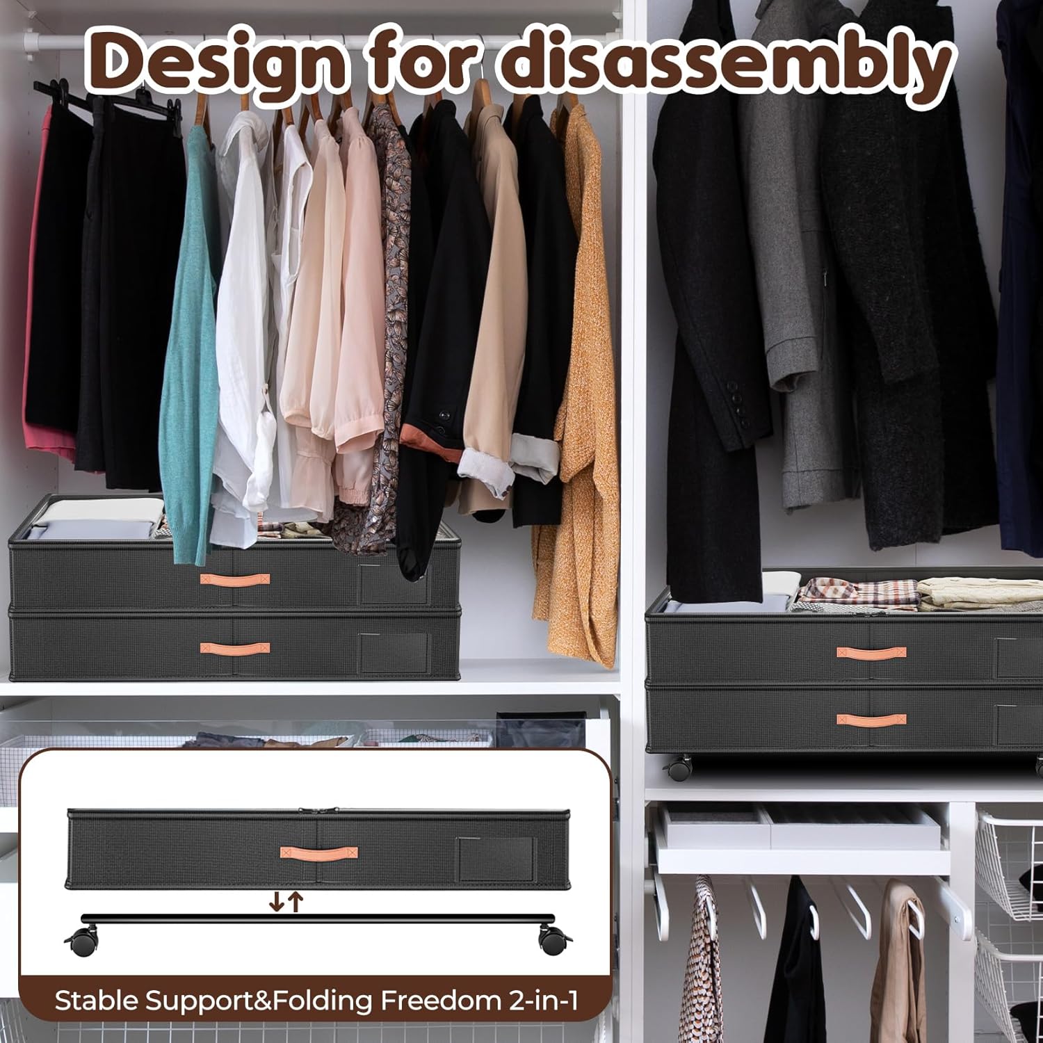 Under Bed Storage with Wheels 2-Pack, Under Bed Storage Containers 66L Clear Lids, Rolling Storage Drawers for Clothes Shoes Blankets, Underbed Organizer Bins(32" L x 17.3" W x 7.2" H)