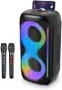 GKD40 Portable Karaoke Machine for Adults, Bluetooth Speaker with PA System, 2 Wireless Rechargeable Microphones, LED Party Speaker with 4' Woofers & LED Light for Home, Outdoor Party & Singing