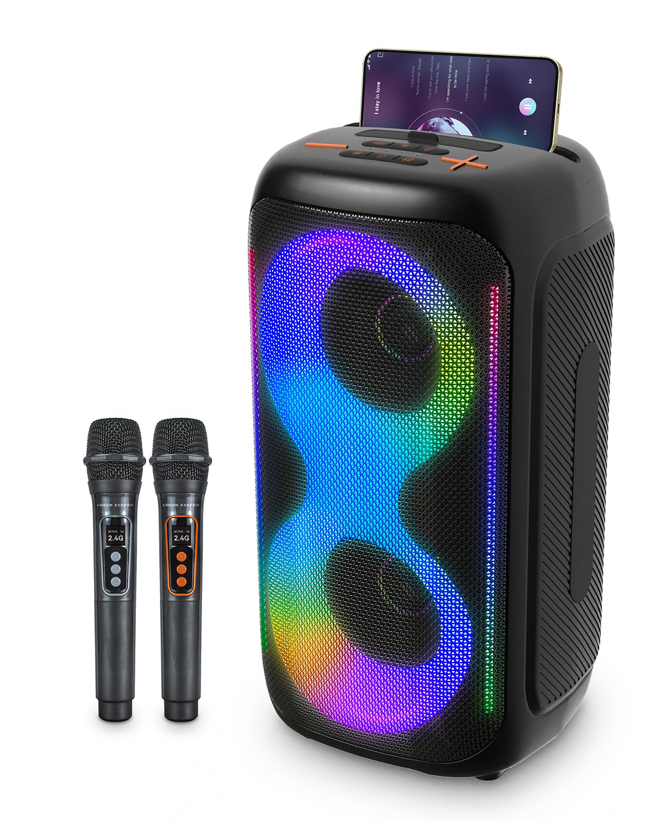 Photo 1 of GKD40 Portable Karaoke Machine for Kids & Adults, Bluetooth Speaker with PA System, 2 Wireless Rechargeable Microphones, LED Party Speaker with 4' Woofers & LED Light for Home, Outdoor Party & Singing