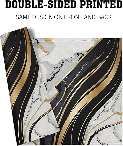 Miniatura 5 de Juego de 4 manteles individuales en blanco y negro con diseño de mármol y piedra, resistentes al calor, lavables, para fiestas, comedores,