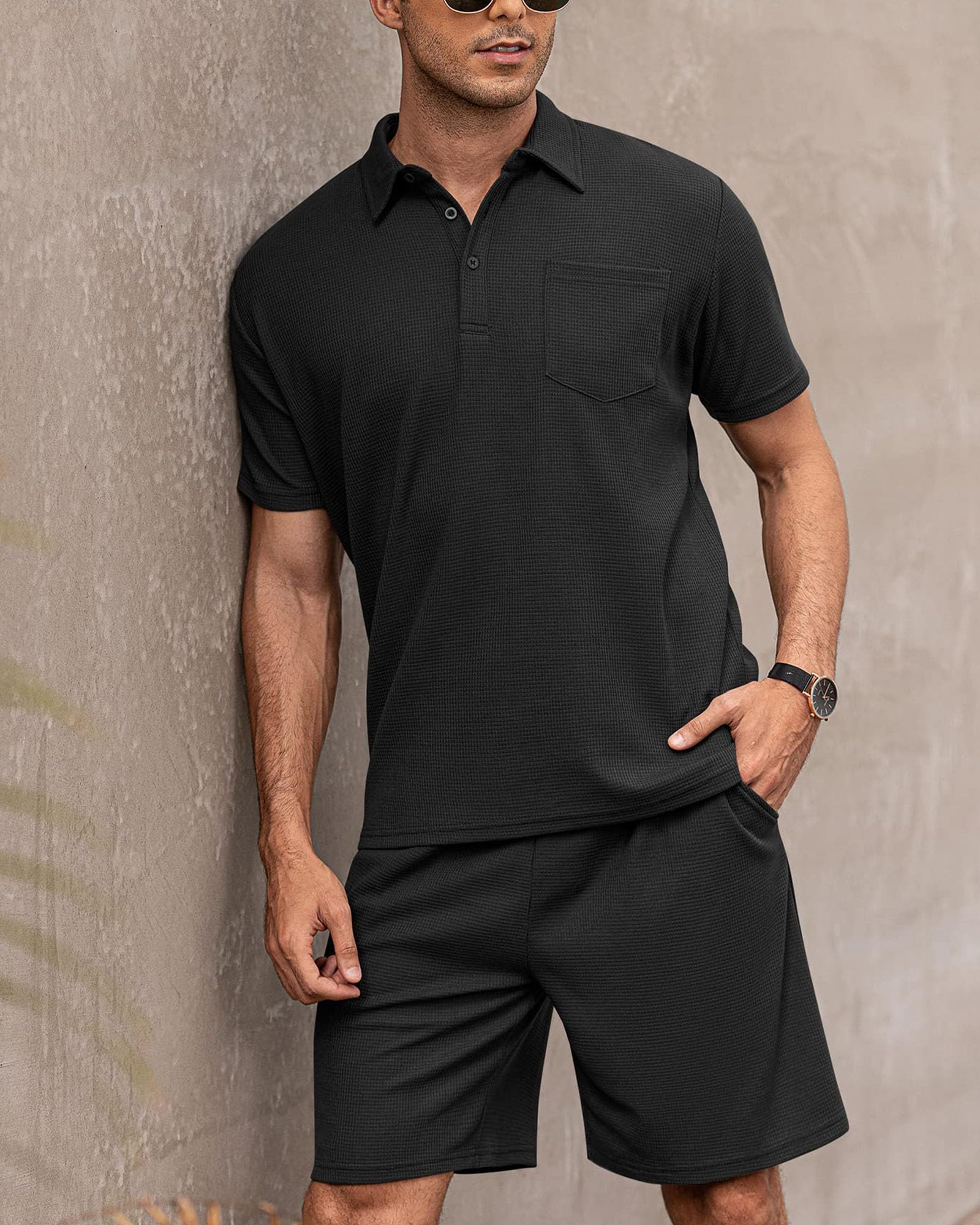 Męski dres letni kombinezon slim fit do joggingu, odzież codzienna, koszulka polo z krótkim rękawem i szortami, zestaw 2 szt