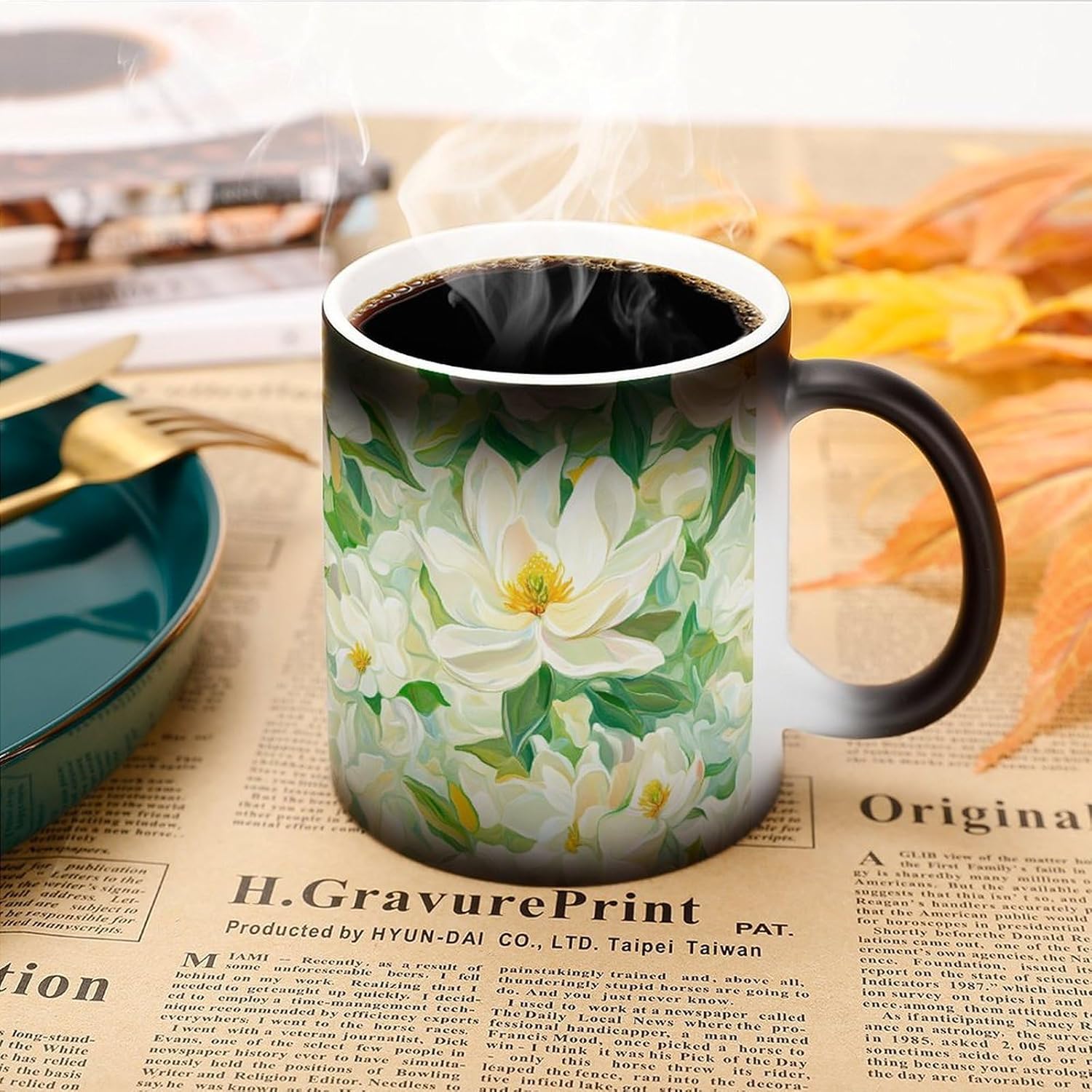 Psychedelic Jasmine Flowers Color Changing Mug Heated Ceramic Cup Heat Sensitive Coffee Mug Fun Gift