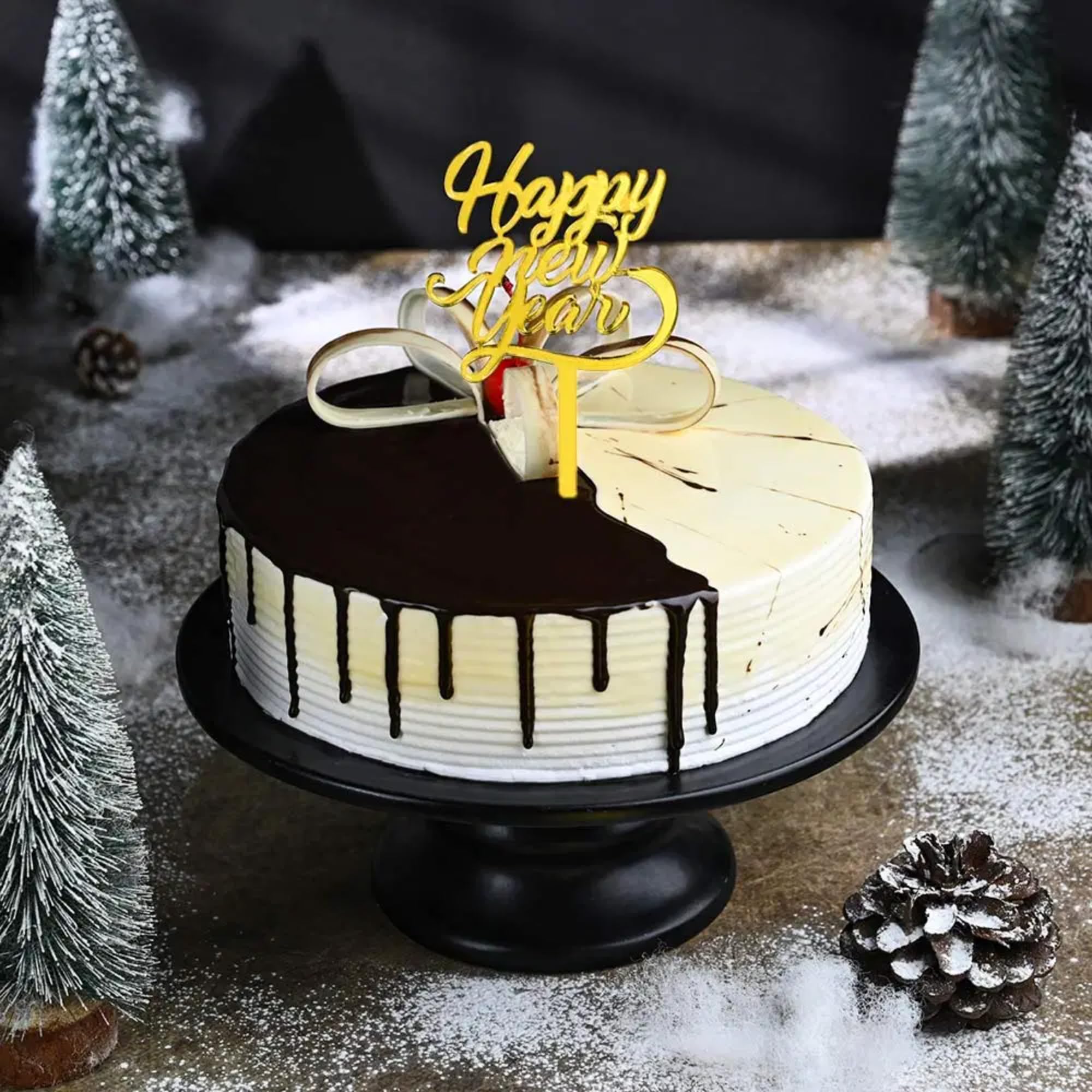 Bakingo New Year Special Fresh Yummy Choco Vanilla Eggless Cake | New Year Celebration Cake | 2025 Celebrations Cake | New Year's Eve Cake | Party Cake (Same Day Delivery) (1.5Kg)-picture-11