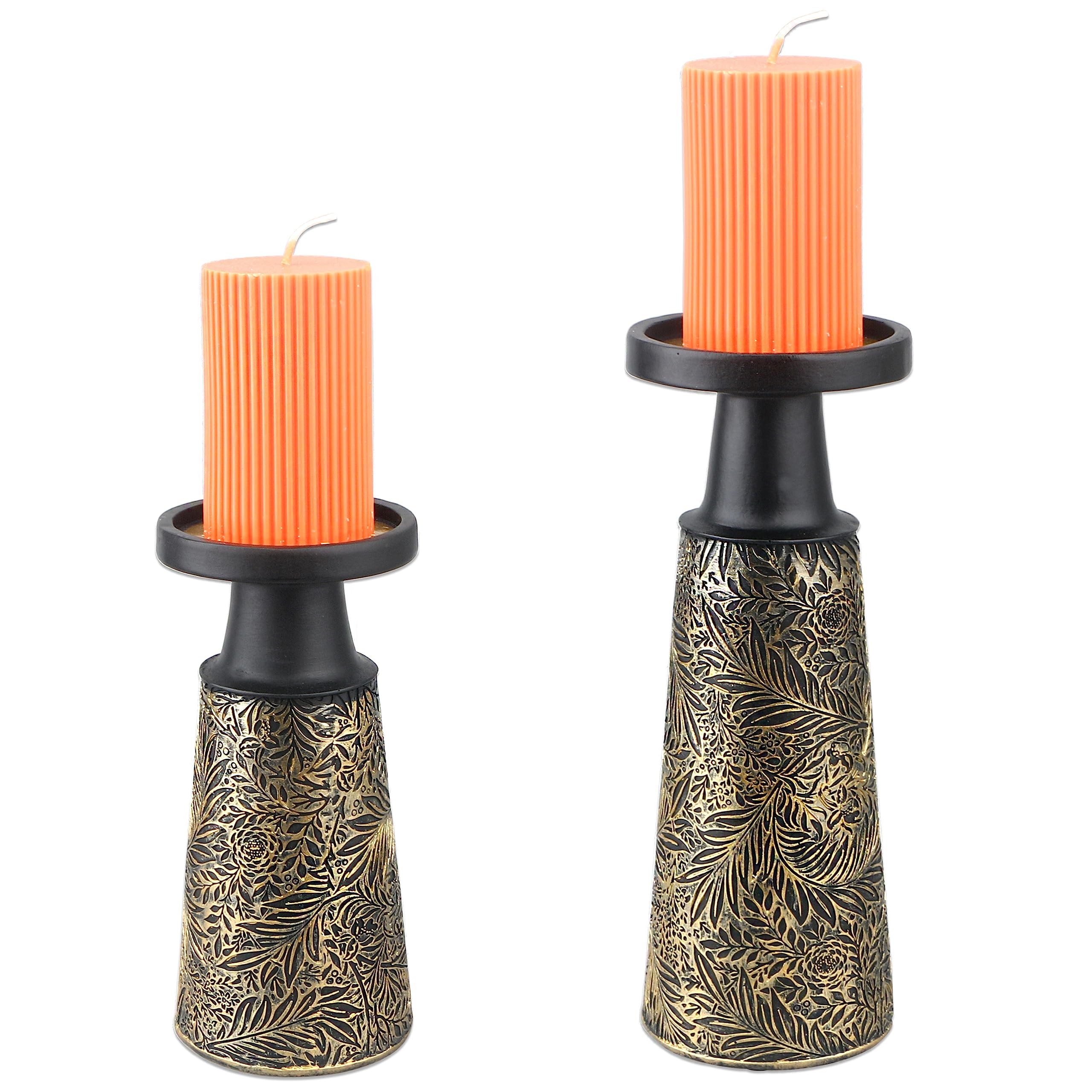 MILIVIXAY Large Pillar Candle Holder Set of 2-Resin Candle Stand Farmhouse Tall Candle Holder Mantel Decorations Coffee Table Centerpieces for Dining/living Room.