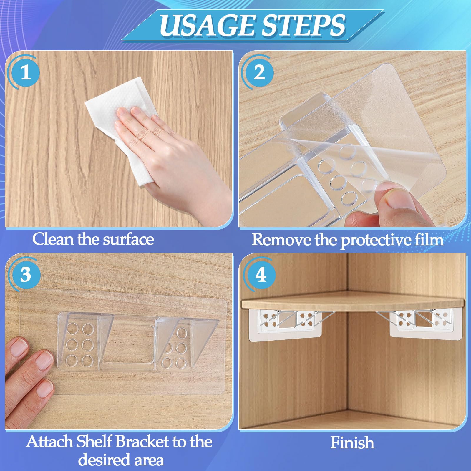 16Pcs Punch Free Shelf Support Peg, Large Size Adhesive Shelf Bracket, Shelf Bracket No Drill Strong Load-Bearing Shelf Peg Shelf Support for Cabinet,Book Closet — Amazon image 4