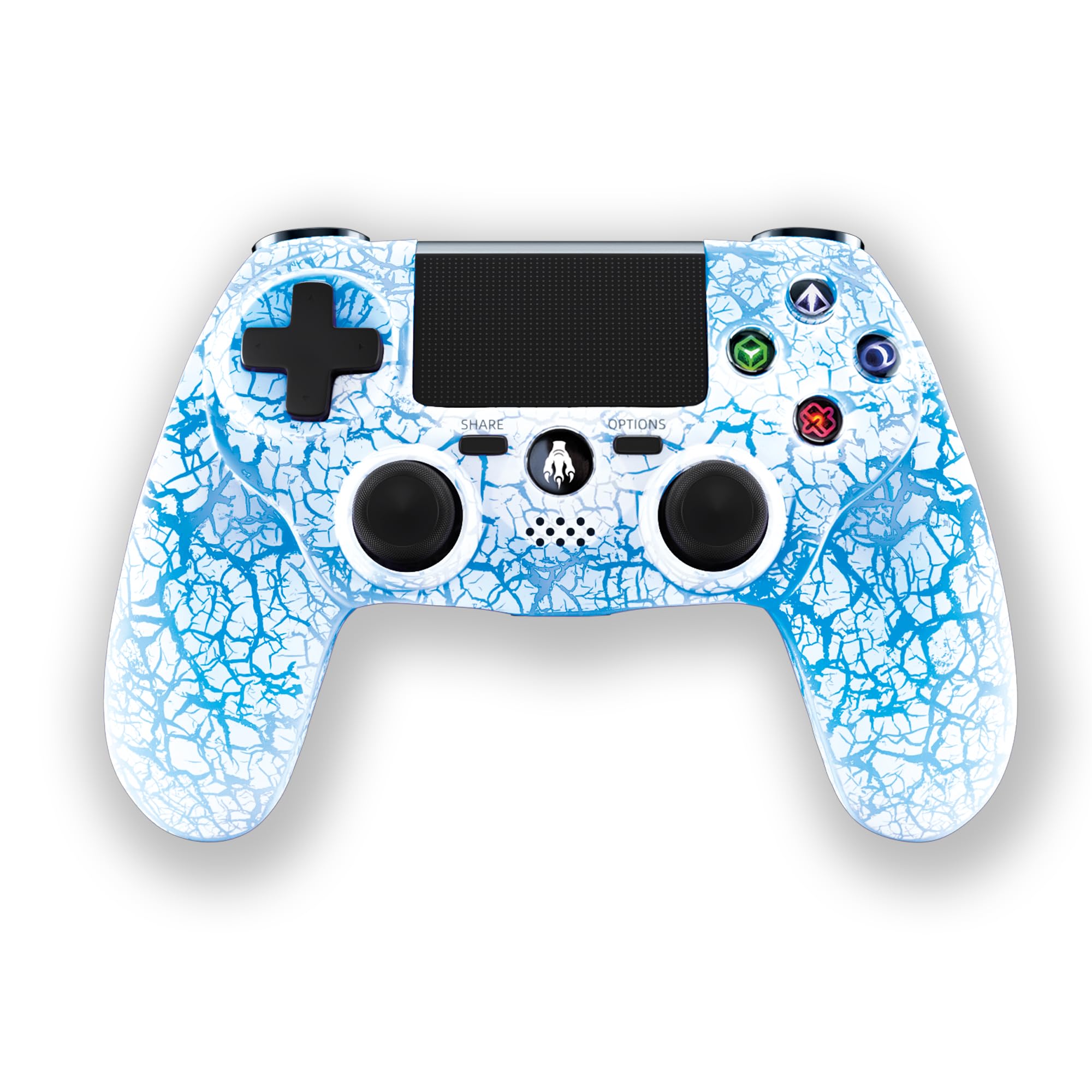 Mando Inalambrico PS4 Gaming Blanco LED RGB 7 Colores Compatible Con PS4 Y PC Windows Android Y iOS Vibracion Dual Joysticks Precisos Touch Pad Bateria 1000mAh Diseño Ergonomico Bluetooth Gamepad Plus