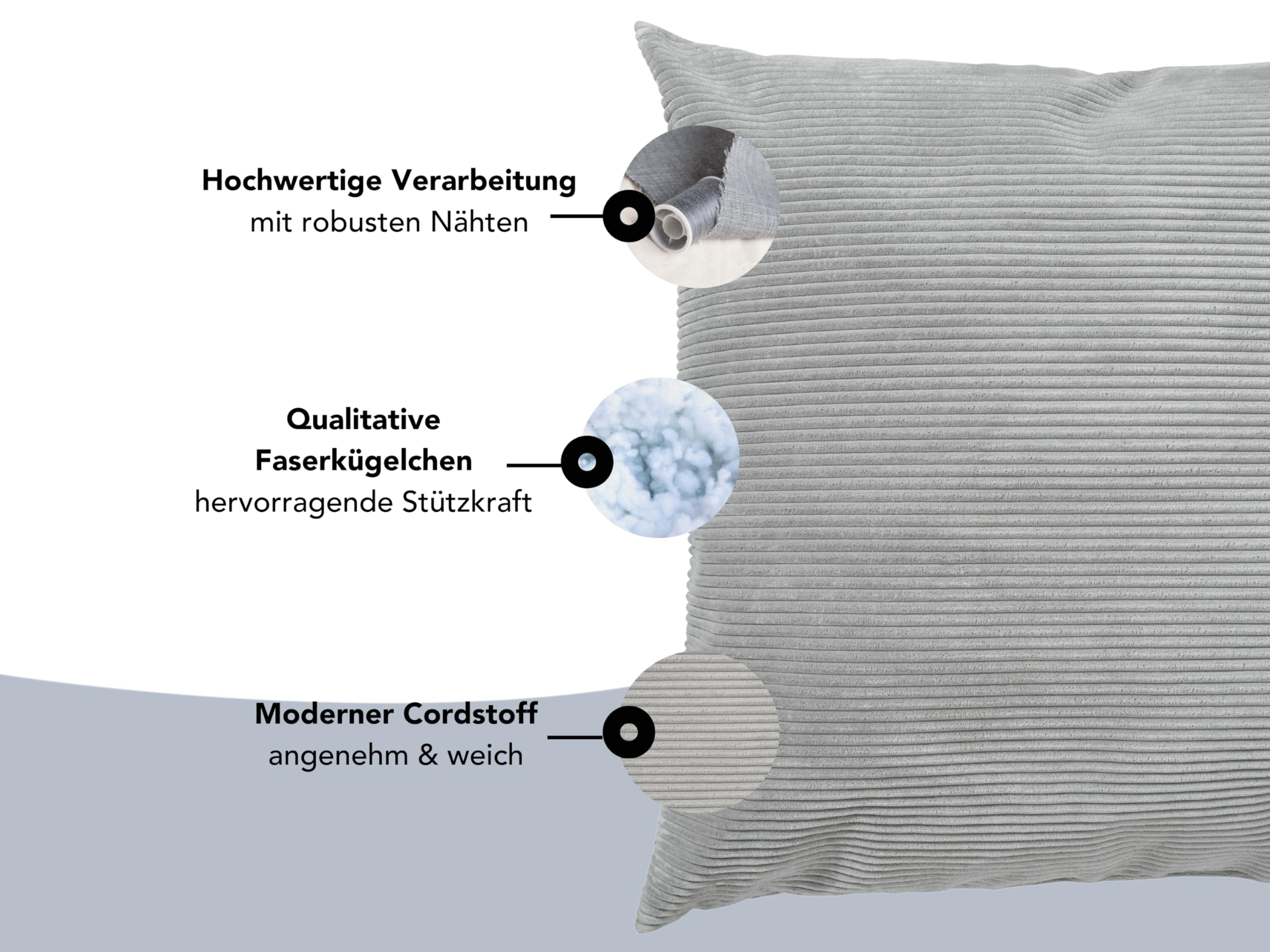 XDREAM XXL Sofakissen aus Cord inkl. kleinem Sofakissen | Gemütliches Sofakissen mit Cord | Liegekissen oder Bodenkissen in Grau | XXL Kissen 90 x 90 cm + 2 Sofakissen 45 x 45 cm