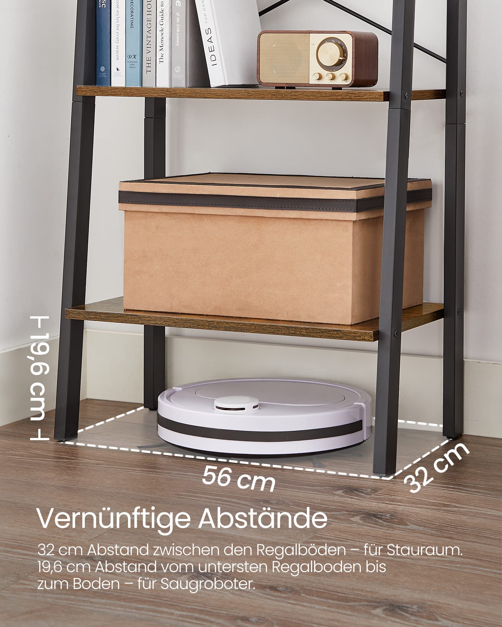 VASAGLE Standregal Bücherregal 5 Ablagen Metallgestell 56x34x172 cm vintagebraun-schwarz LLS45X