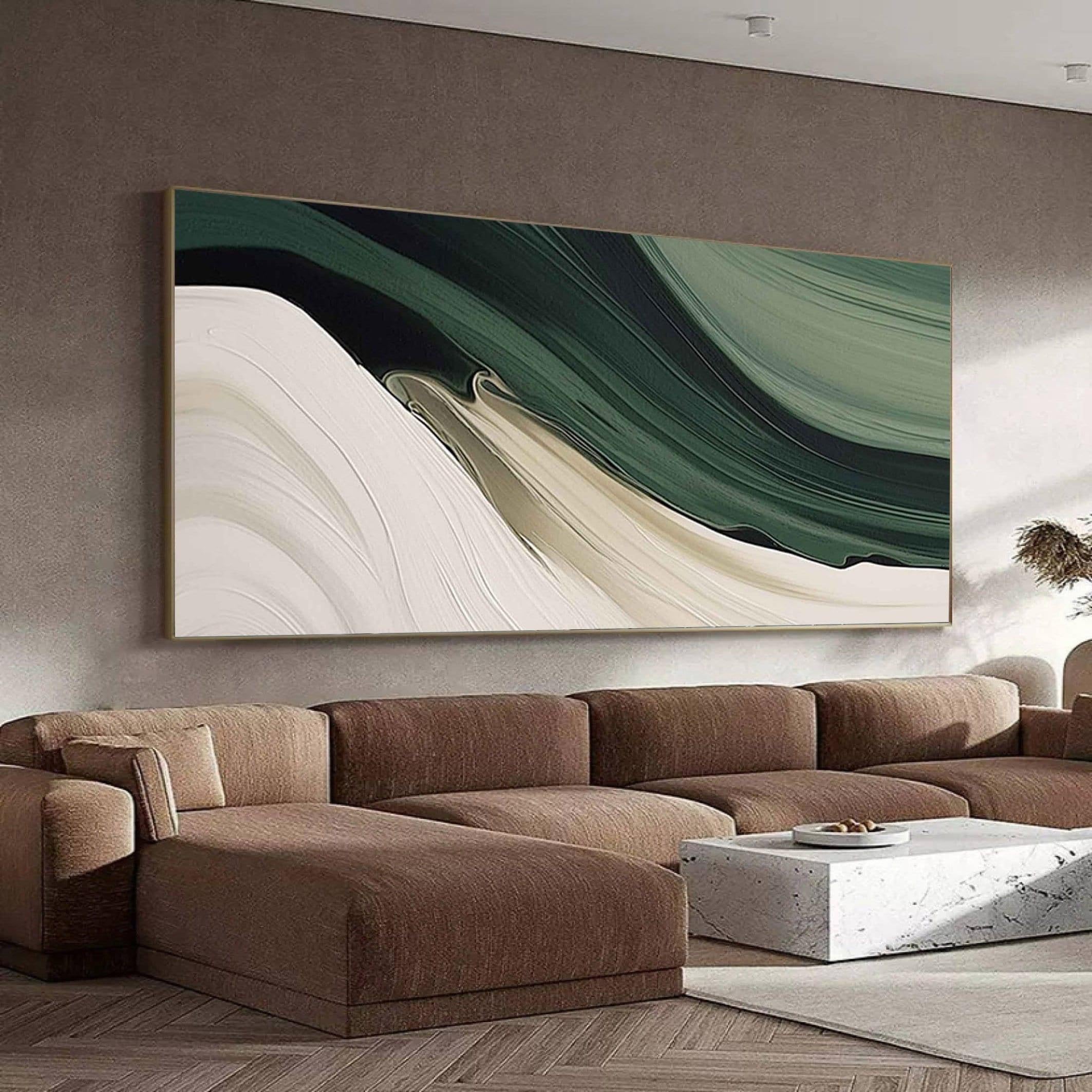 Green and White Abstract Minimalist Canvas Wall Art Prints Texture Wall Paintings for Living Room Pictures Wall Decor 50x100cm(20x39in) goldenframe