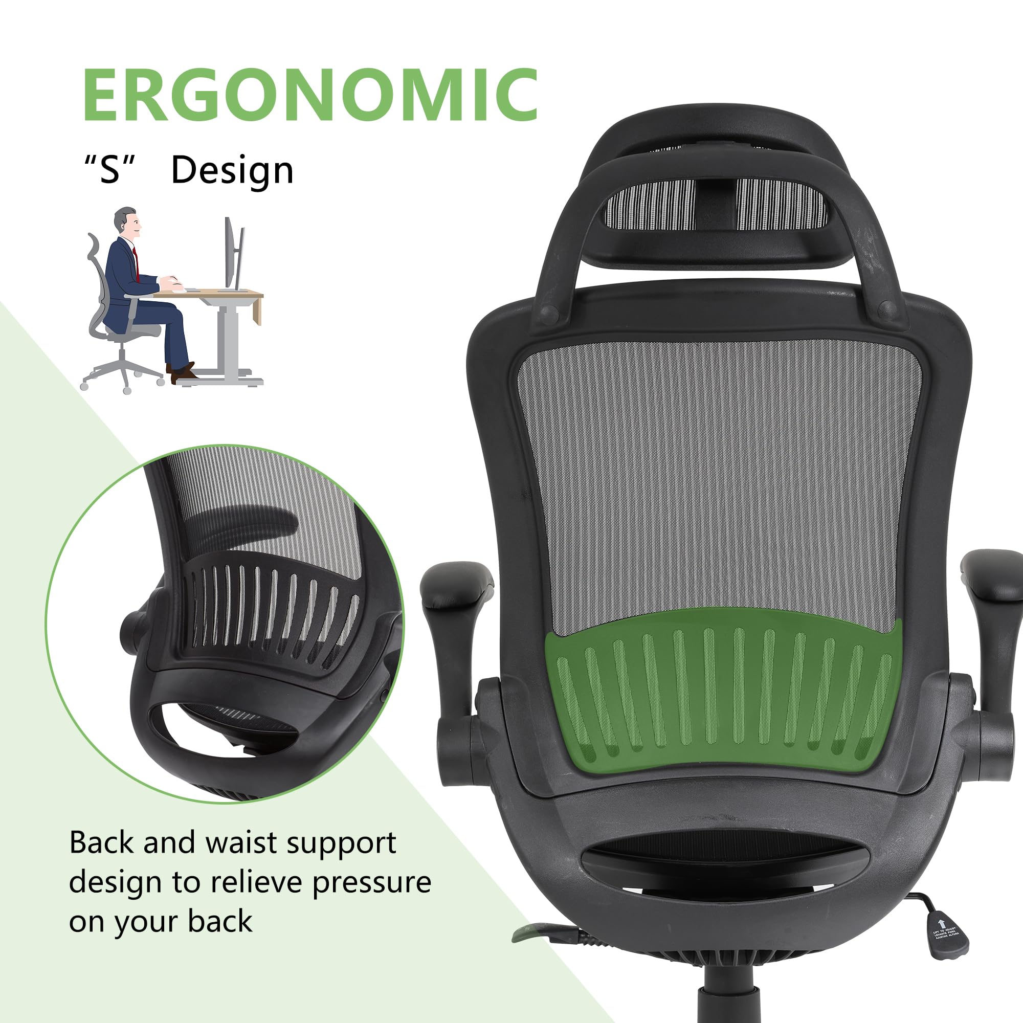 LUARANE Silla De Oficina Sin Brazos, Silla De Escritorio Pequeña Ergonómica Con Soporte Lumbar De Malla, Silla De Computadora Ajustable Con Respaldo Bajo Con Asiento Tapizado, Silla Giratoria De 360° Para