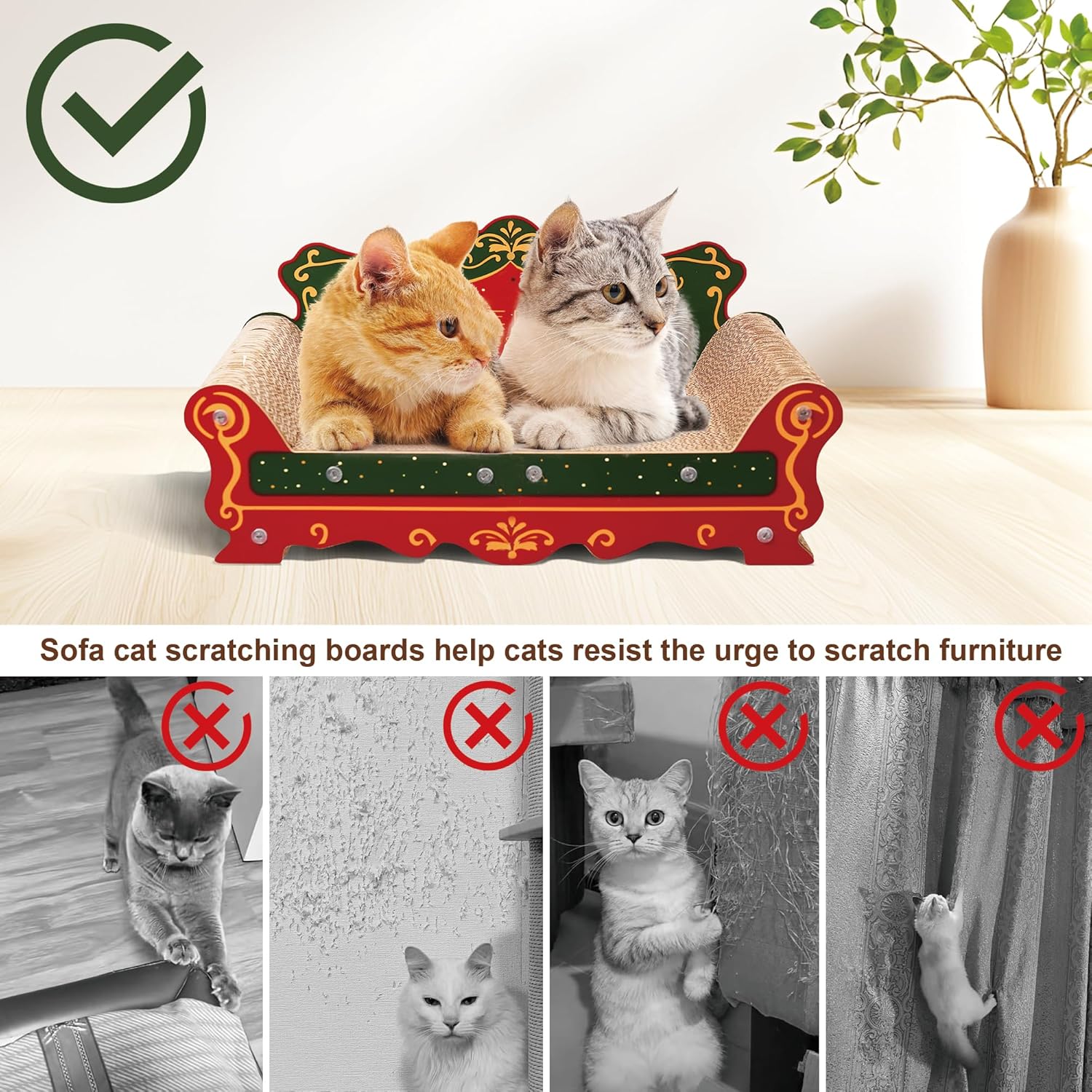 Scratching Sofa, Couch Shaped Thick Scratching Cardboard, Lounge Bed for Indoor Rest&Play, Sofa Scratcher Pad (Red, 23" L X 12.2" W X 10.7" H)