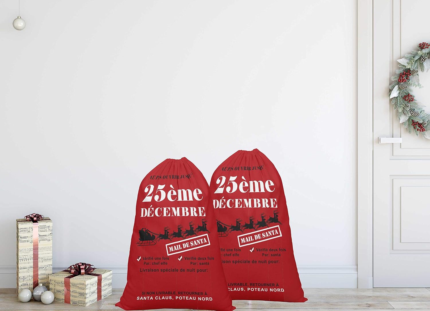 Printtoo 2 Pcs Santa Gift Sack for Kids Presents Xmas Bag Christmas Sack Personalized Bags Large 27x20 Inch