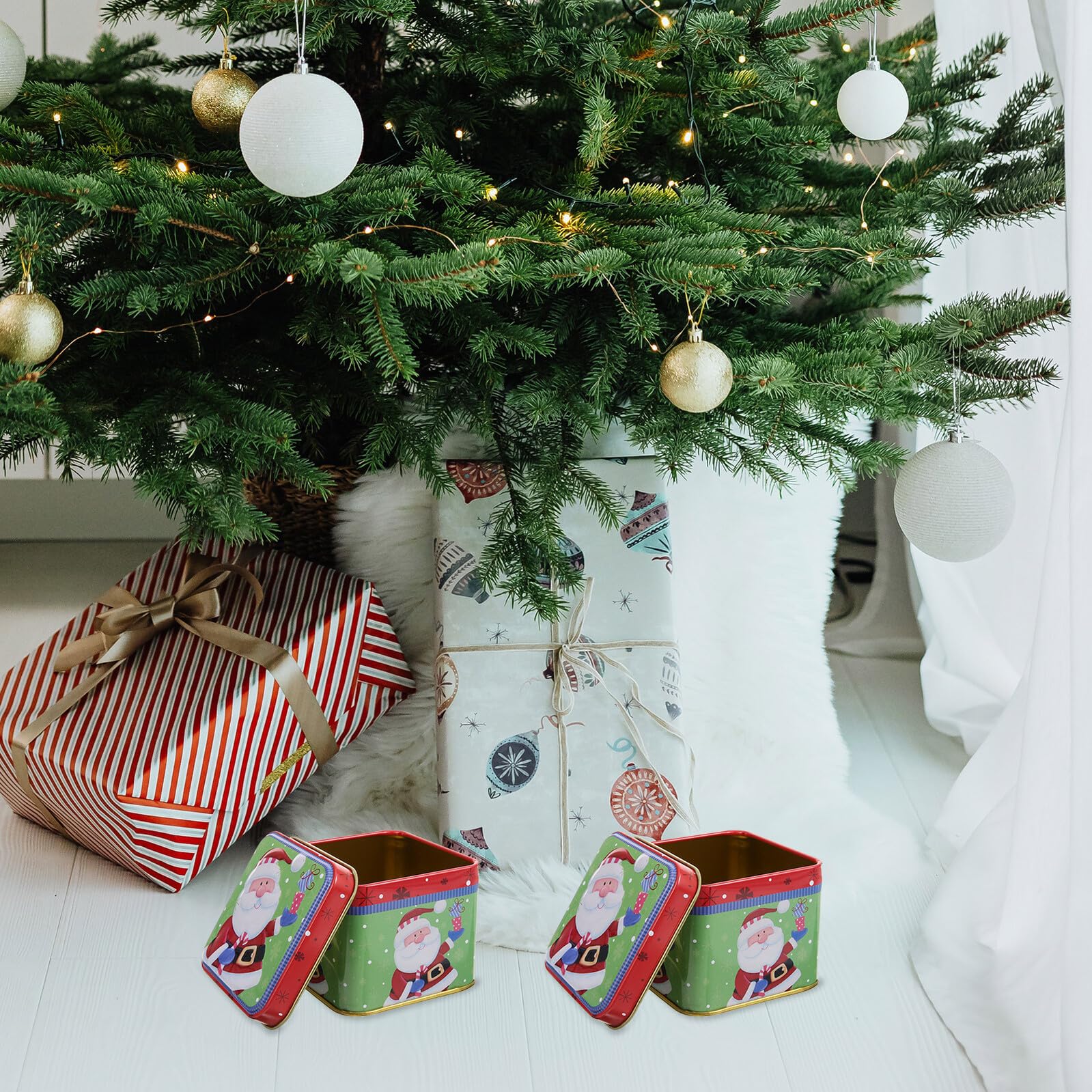 NUOBESTY Set da 6 Barattoli di Natale in Metallo Scatole per Biscotti e Caramelle Natalizie Contenitori Metallici Resistenti per Dolcetti Confezione Regalo Portatile per Feste di Natale