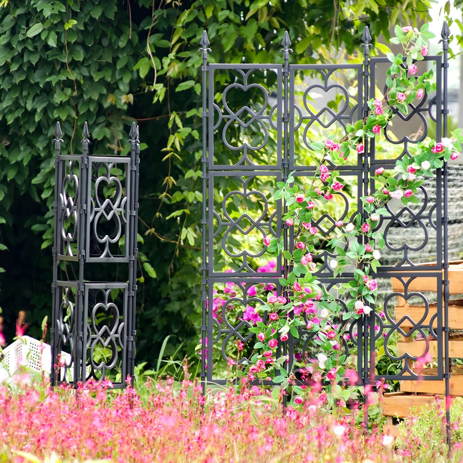 Gartenspalier für Kletterpflanzen, faltbar, für den Außenbereich, freistehende Paneele für Rosen, Jasmin, Clematis, Schwarz (Größe: )