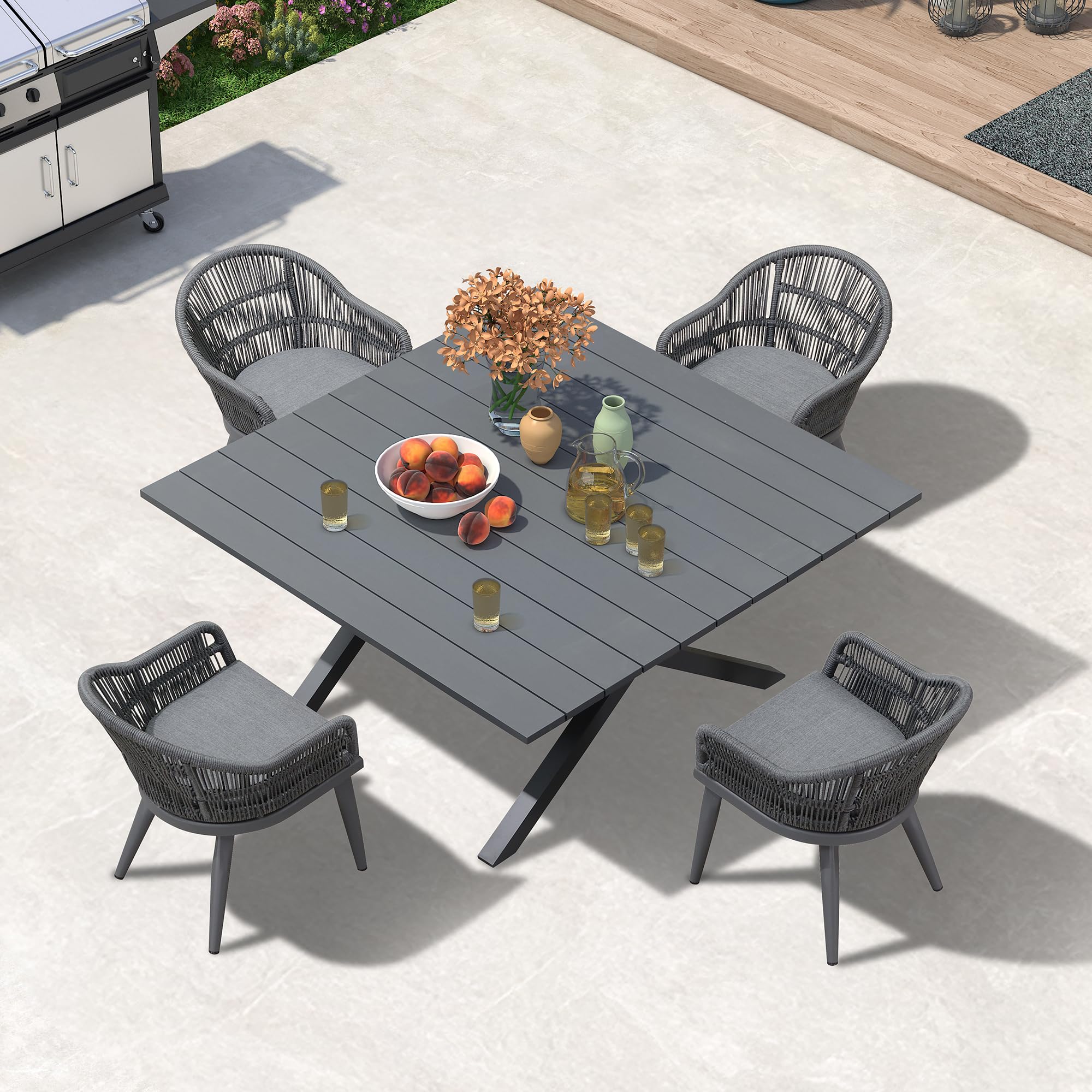 PURPLE LEAF 5 Pieces Patio Dining Set with Cushion Square Table, Grey