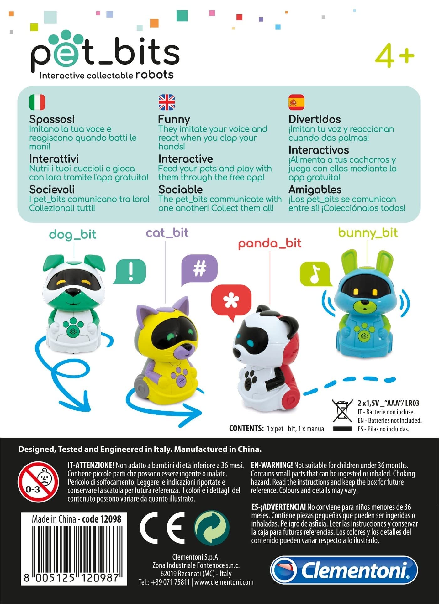 Clementoni - 12099 - Sapientino - Dog Bit, Robot educativo Bambini - Coding per Bambini 4 Anni, Robot Coding, Pet Bits collezionabili, elettronico parlante