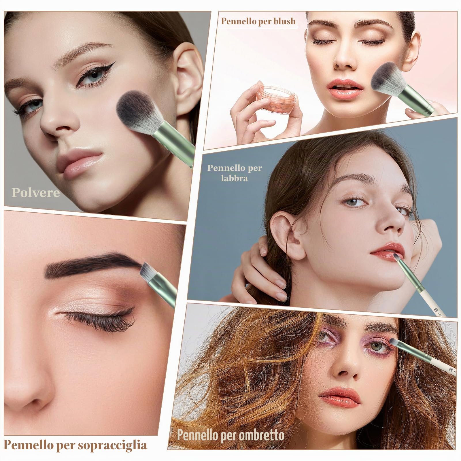 HEYMKGO Pennelli Make Up 12PCS Set di pennelli professionali per il trucco Premium sintetici per fondotinta polvere fard labbra ombretto sopracciglia kit di pennelli per il trucco con borsa da viaggio