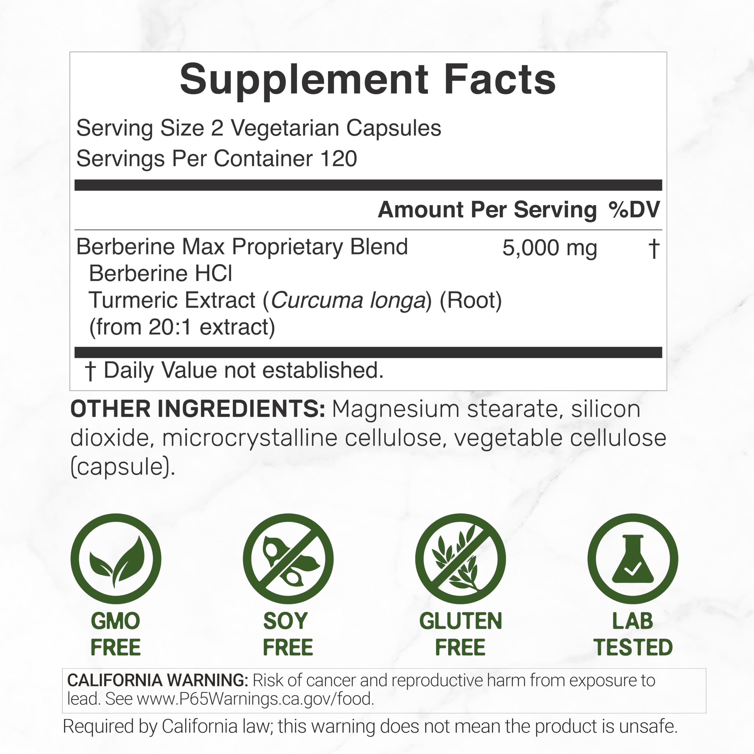 DEAL SUPPLEMENT Berberine MAX 5,000mg** Per Serving, 240 Veggie Capsules Berberine HCl with Turmeric Root Extract | Non-GMO, Gluten Free, Soy Free — Amazon image 2