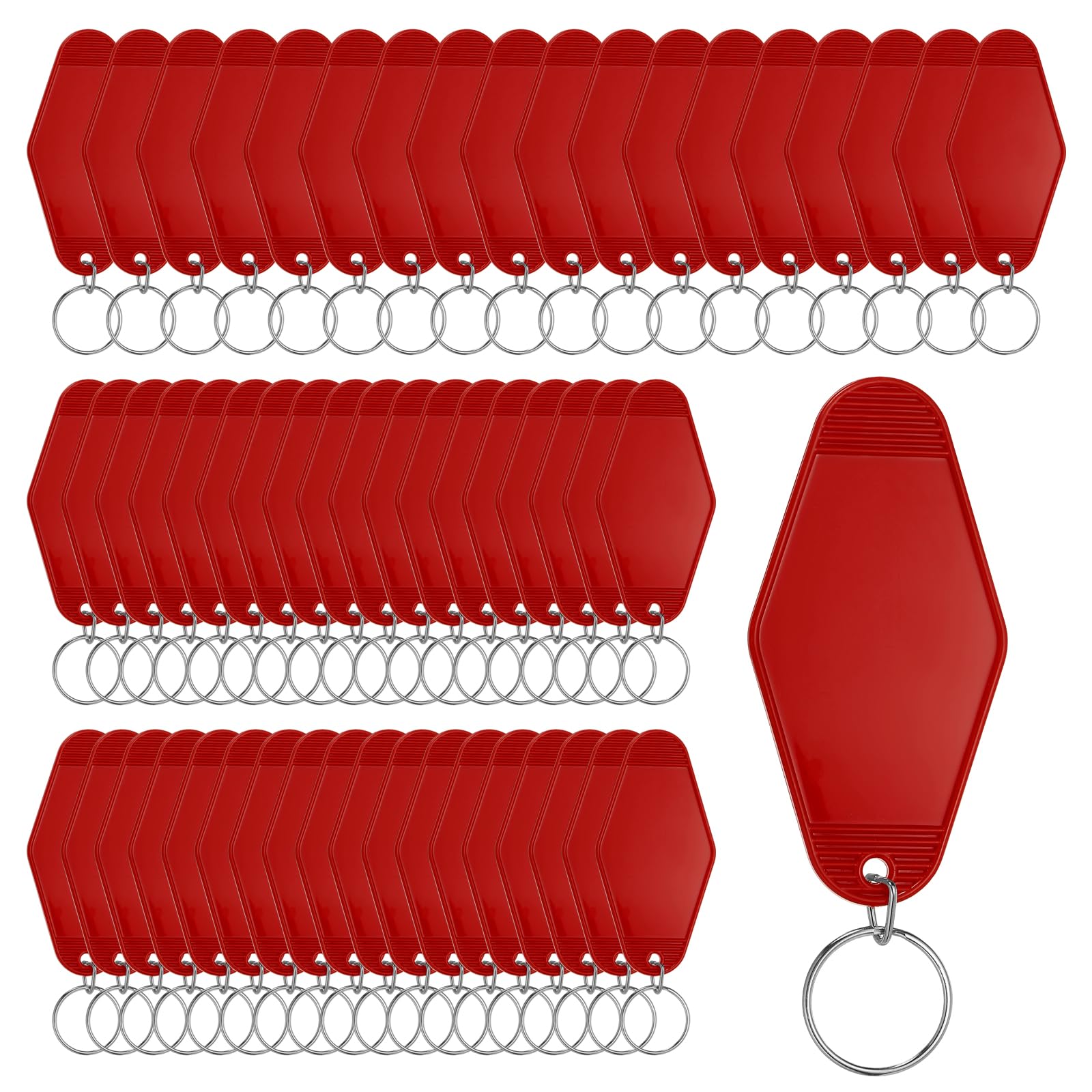 Rebower 55 Pcs Blank Hotel Keychain Tags - Purple Red Vintage Motel Key Tag Plastic Rhombus Keychain with Key Ring,[for Vinyl DIY Crafts Car Ornament Sublimation Luggage Label]