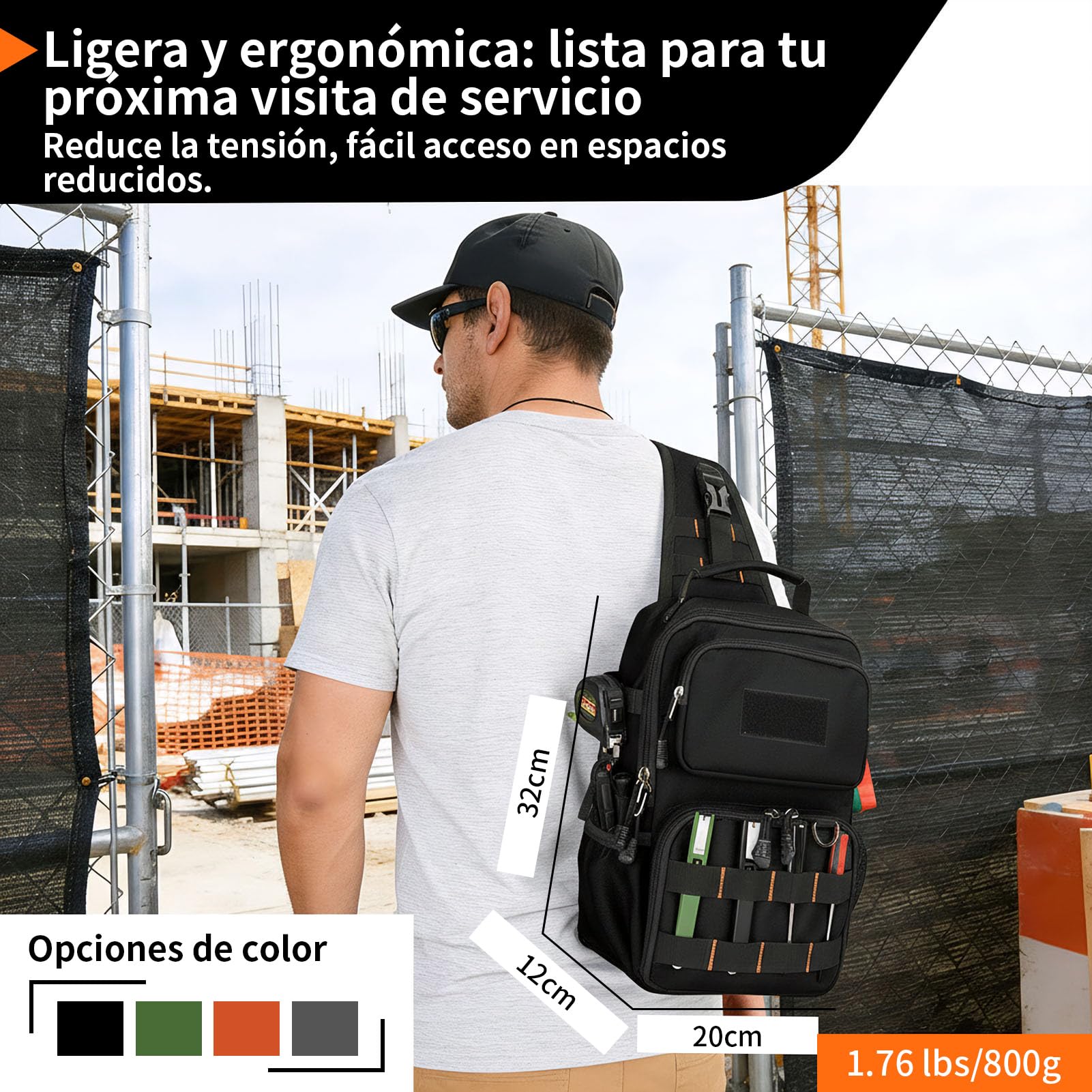 Bolsa de herramientas de pecho para electricista con correa Negro