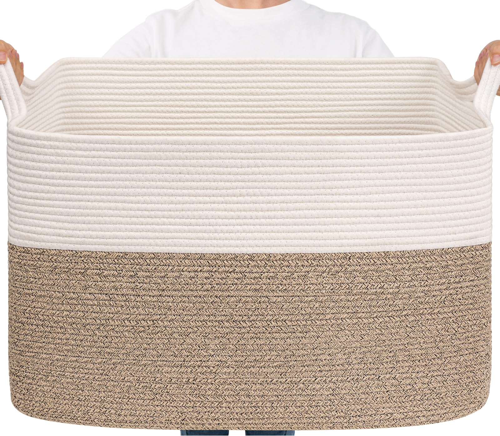 Goodpick Large Woven Blanket Basket 105L, 25"x16"x16" Cotton Rope Organizer for Toys, Dirty Clothes, Extra Large Rectangle Storage Basket for Living