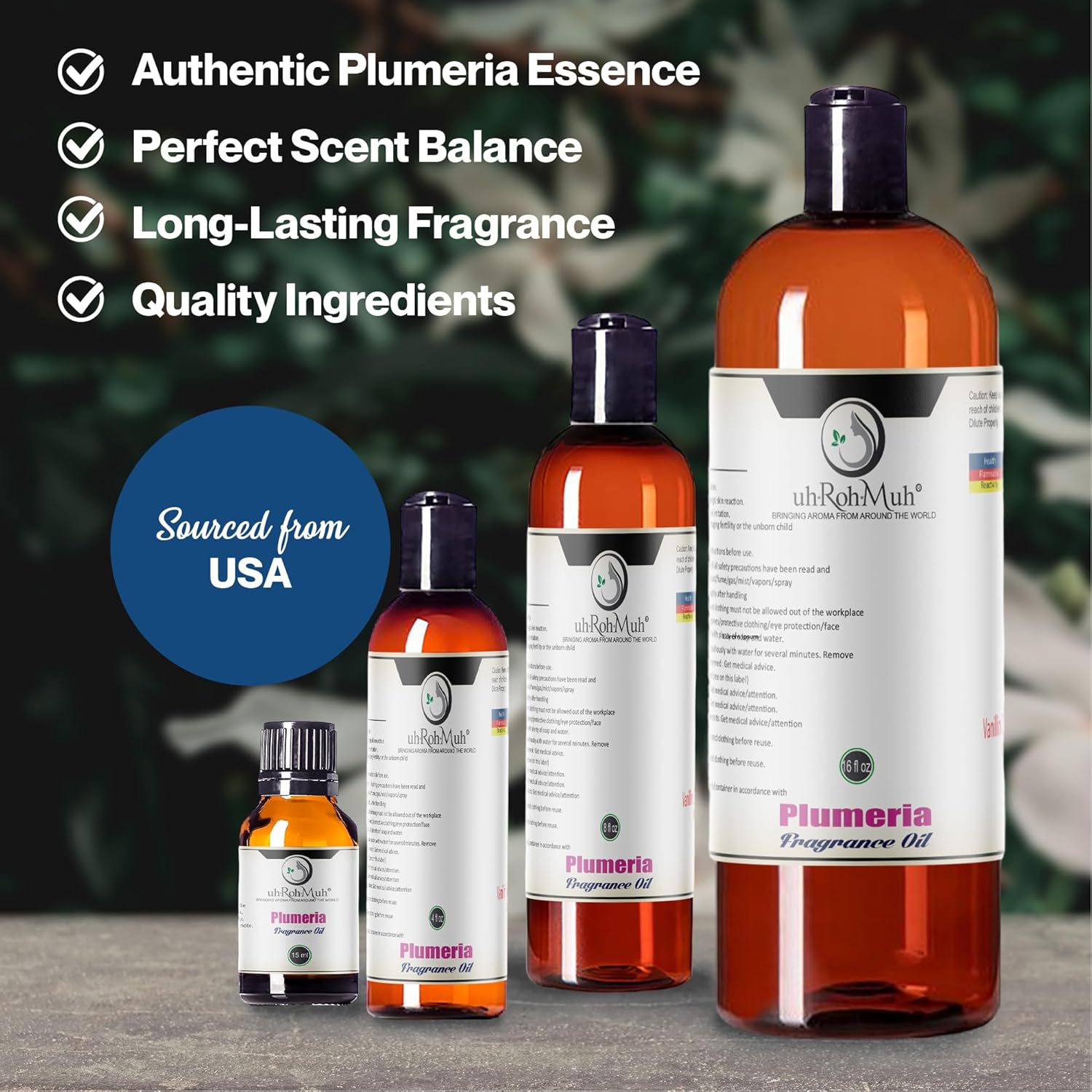 uh*Roh*Muh Plumeria Fragrance Oil - 100% Pure and Long-Lasting Exotic Floral Scent | Tropical Paradise for Hair and Personal Care, Candle Making, Soaps, Bath Bombs and Other DIY Projects 16oz