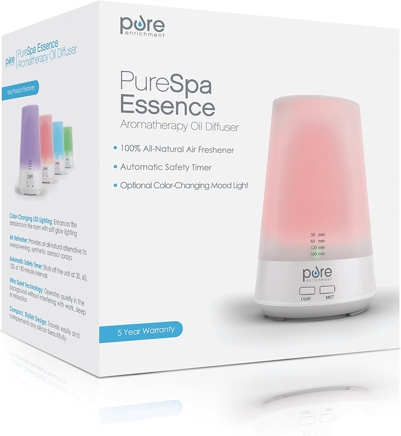 PureSpa Essence Ultrasonic Aromatherapy Oil Diffuser with Color-Changing Mood Light