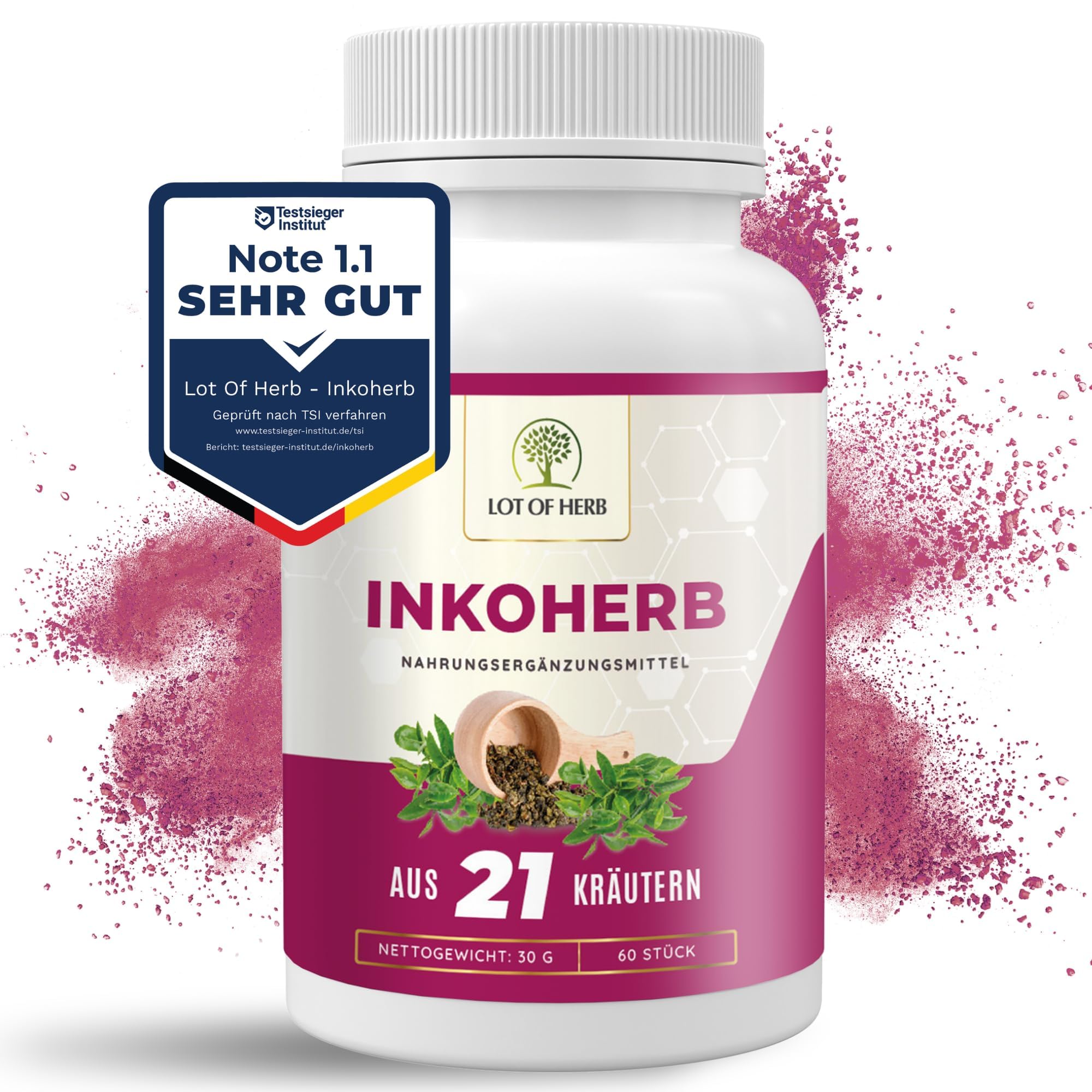Inkoherb aus 21 Kräuter zur natürlichen Stärkung der Blasenfunktion - Kann bei Inkontinenz Blasenschwäche Harndrang unterstützen - Nahrungsergänzungsmittel für Frauen und Männer - 60Stk