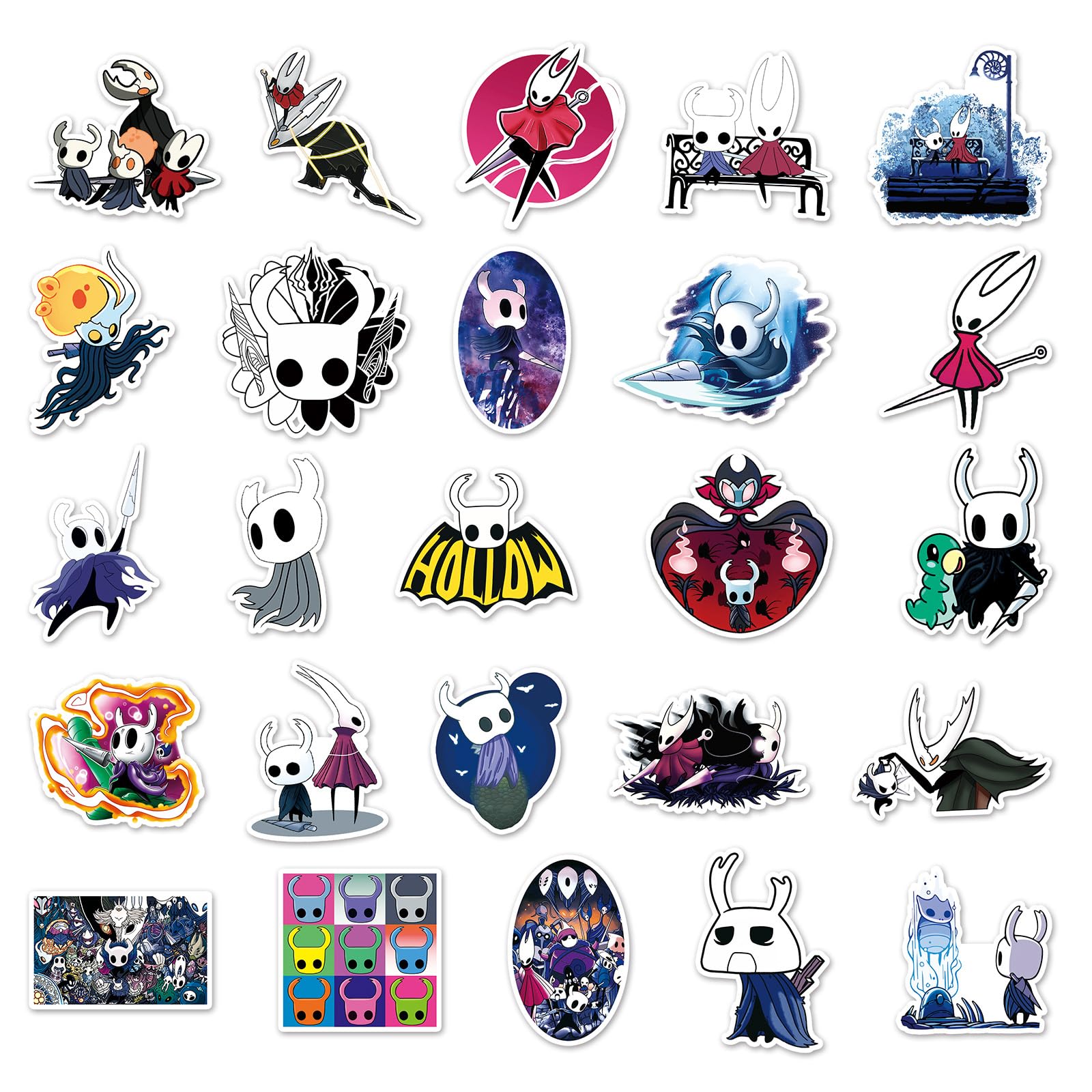 50 Pcs Hollow Knight Stickers for Kids Teens Adults Boys Girls Gift,Stickers Pack for Laptop,Skateboard,Luggage,Car,Bike, Cup,Computer,Water Bottle Decor,Cartoon Game Vinyl Waterproof Decals