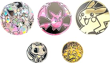 Monete Pokemon in Confezione da 5, Monete di Diverse Dimensioni, Accessori Ufficiali delle Carte Pokemon per Il Gioco di Carte Pokemon Ideale per Creare Un Calendario dell'avvento