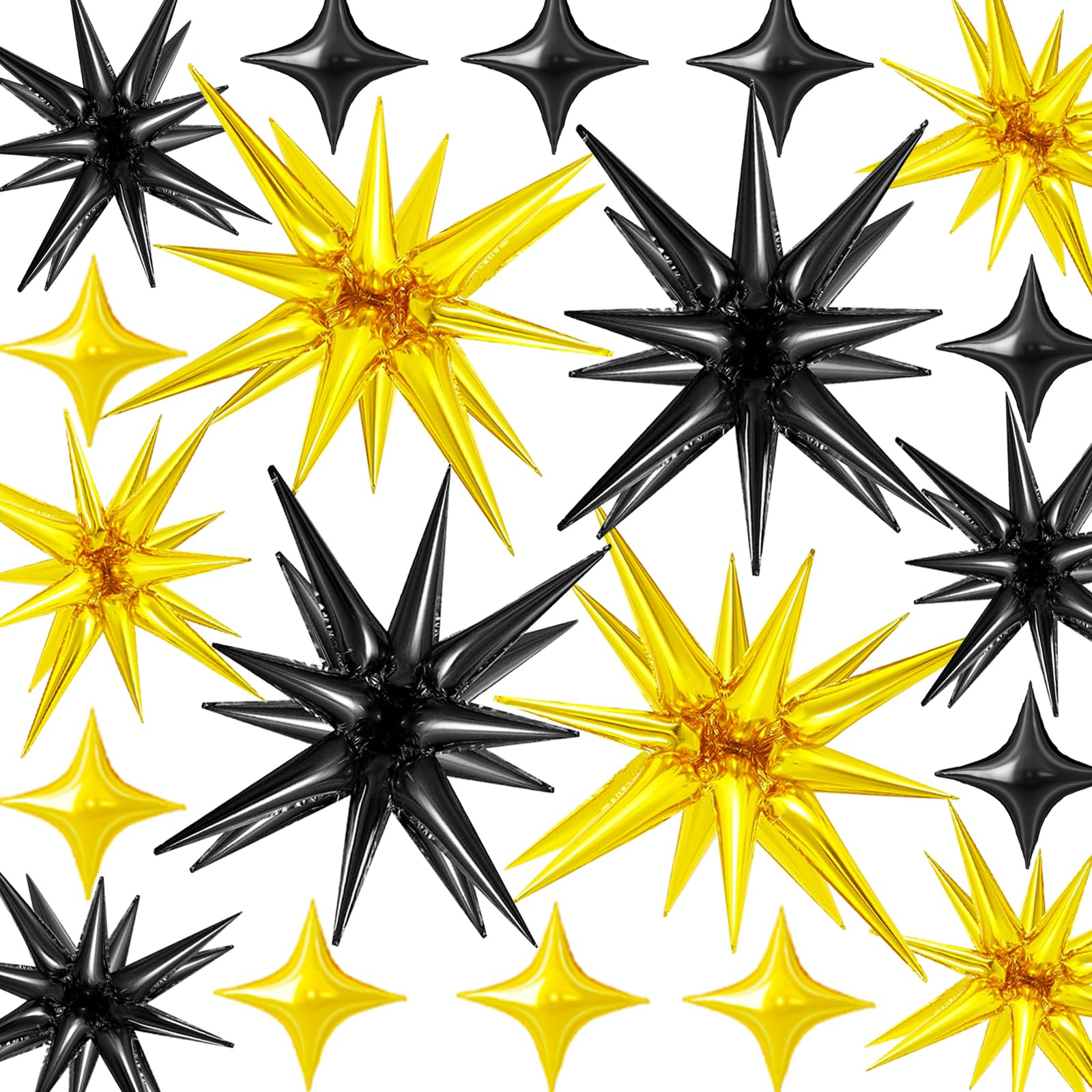 20 Pcs Star Balloons Explosion Star Foil Balloons- 12 Point Star Balloons,27”22”Spike Balloons and Four Pointed Star Balloos for Party Supplies