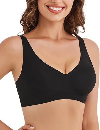 Seamless Bras for Women No Underwire Comfortable Adjustable Straps Padded Full Coverage V Neck Bralettes with Support