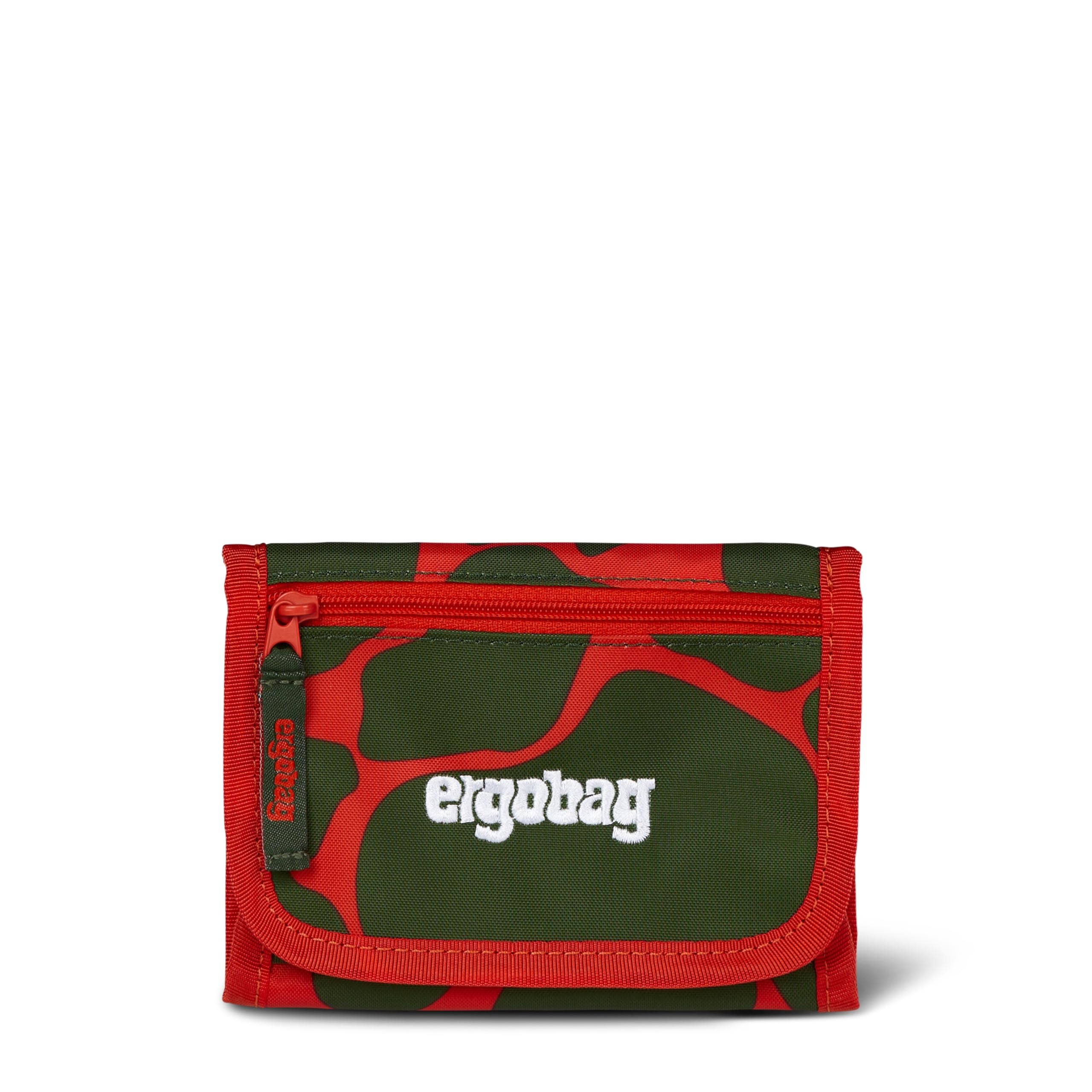 ergobag Brustbeutel Kleingeldfach, mit Sichtfenster, Geldbeutel für Kinder, zum Umhängen, mit Klettverschluss FeuerspeiBär - Grün