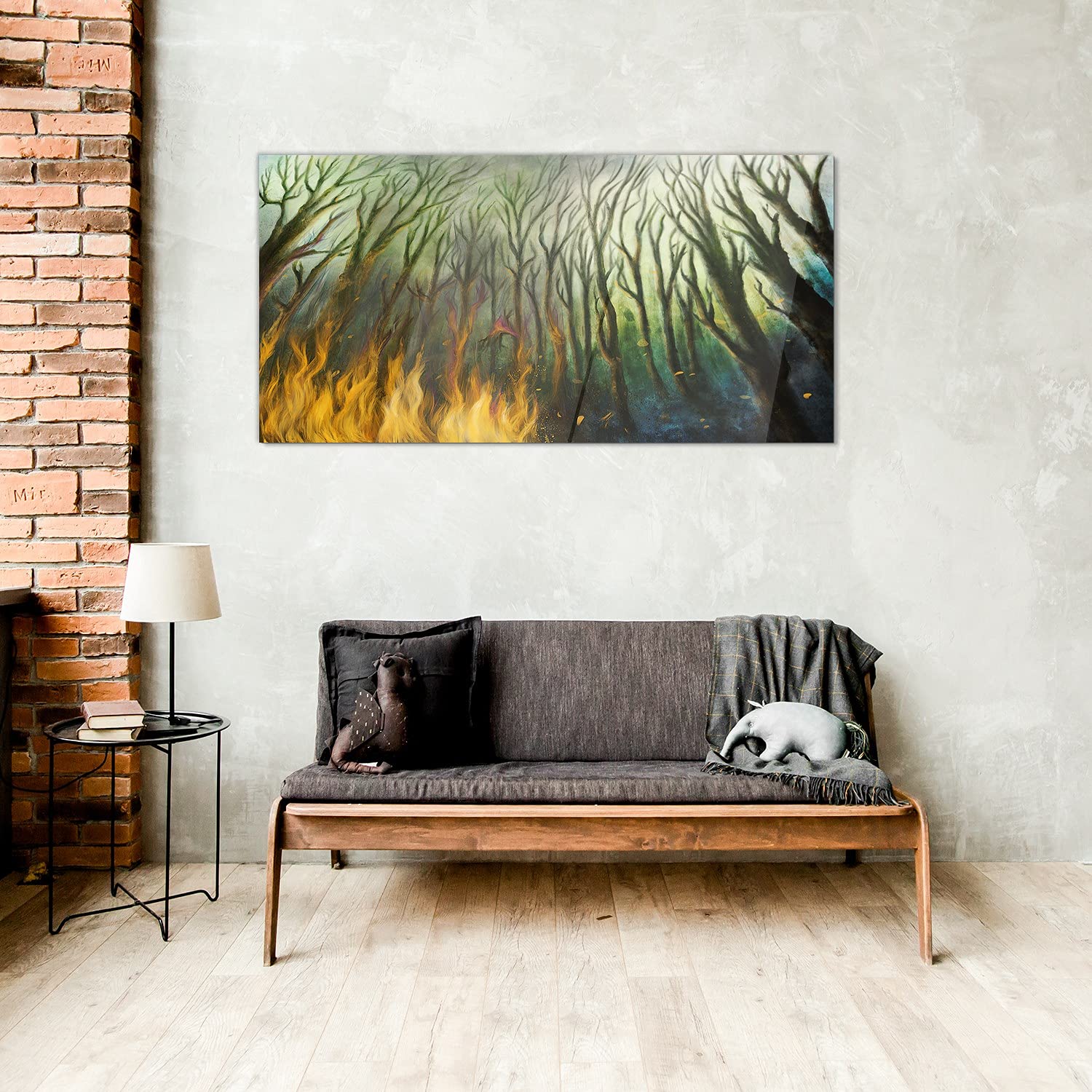 Coloray Pintura Vidrio Acrílico Acryl 100x50cm Mural Cocina Sala De Estar Cuadro De Pared De Arte De Vidrio - Pintura De Incendios Forestales De Árboles