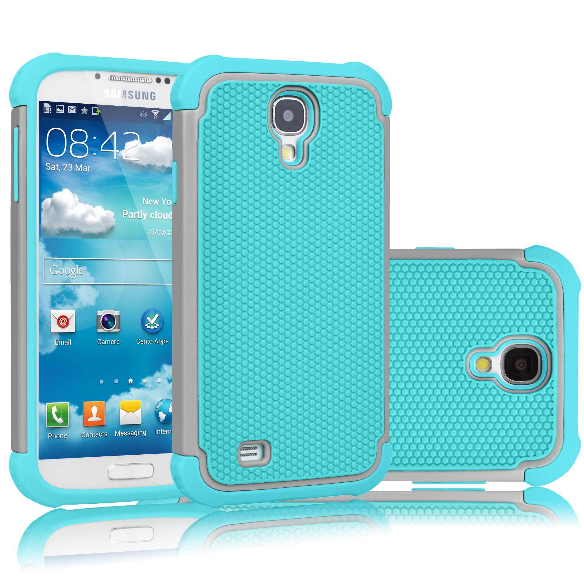 Tekcoo for Galaxy S4 Case, [Tmajor Series] [Grey/Turquoise] Shock Absorbing Hybrid Rubber Plastic Impact Defender Rugged Slim Hard Case Cover Shell for Samsung Galaxy S4 S IV I9500 GS4 All Carriers