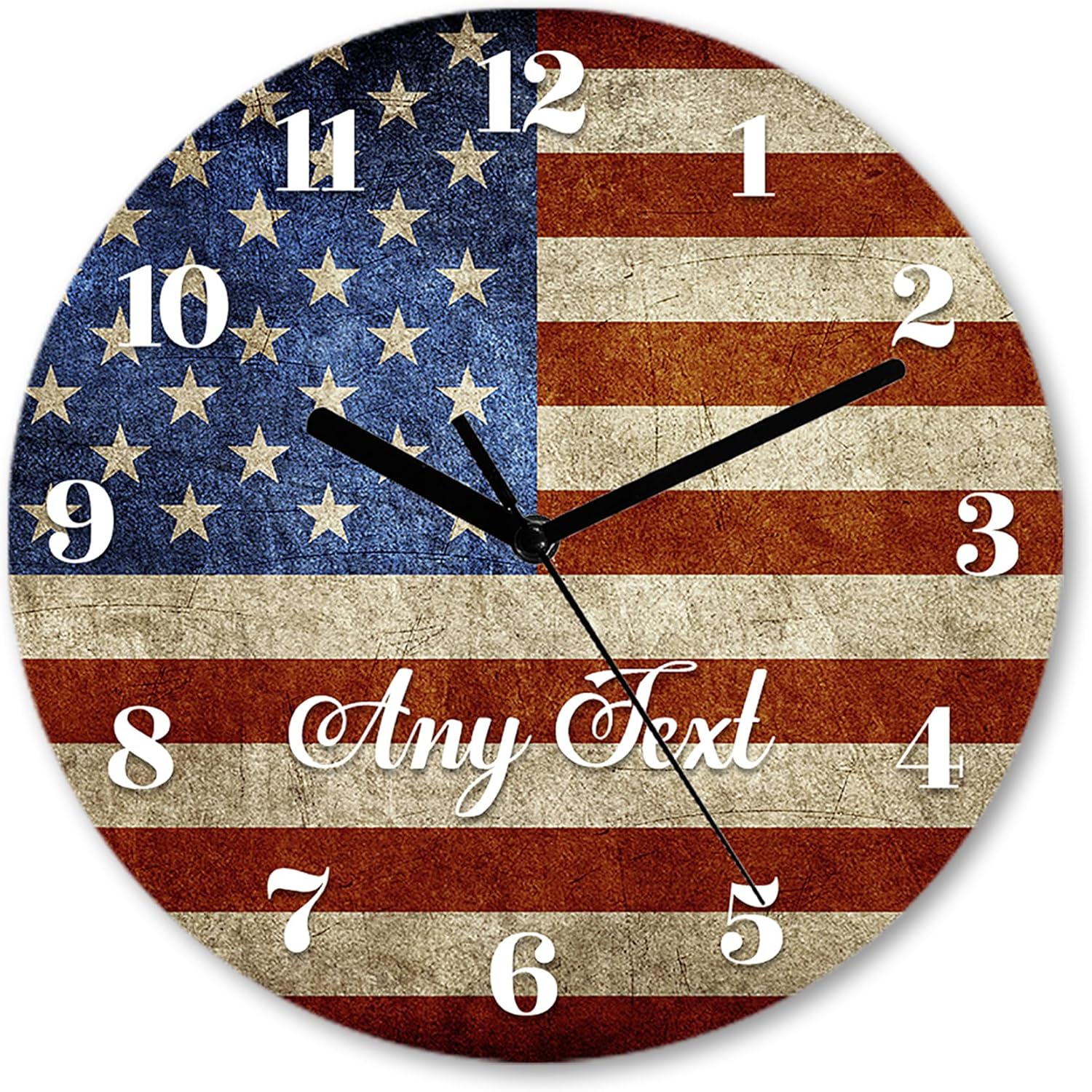American Flag Wall Clock Personalized Custom Wall Clocks Silent Non-Ticking Battery Operated Large Easy to Read Clocks for Office Classroom School Home Kitchen 11.6Inch