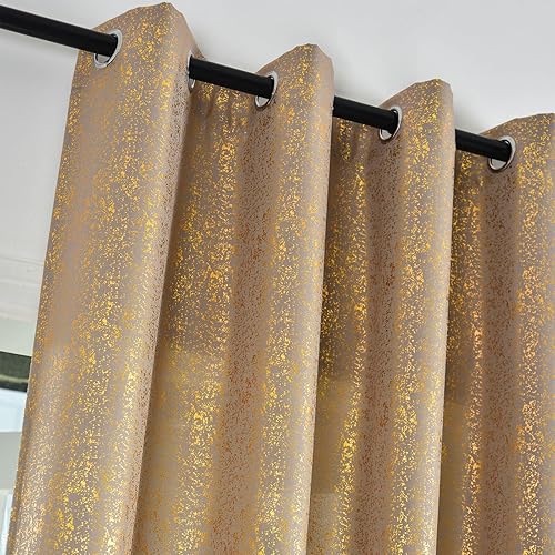 Miniatura 3 de Cortinas doradas de 84 pulgadas de largo para sala de estar, 2 paneles, cortinas brillantes con estampado metálico dorado con purpurina para