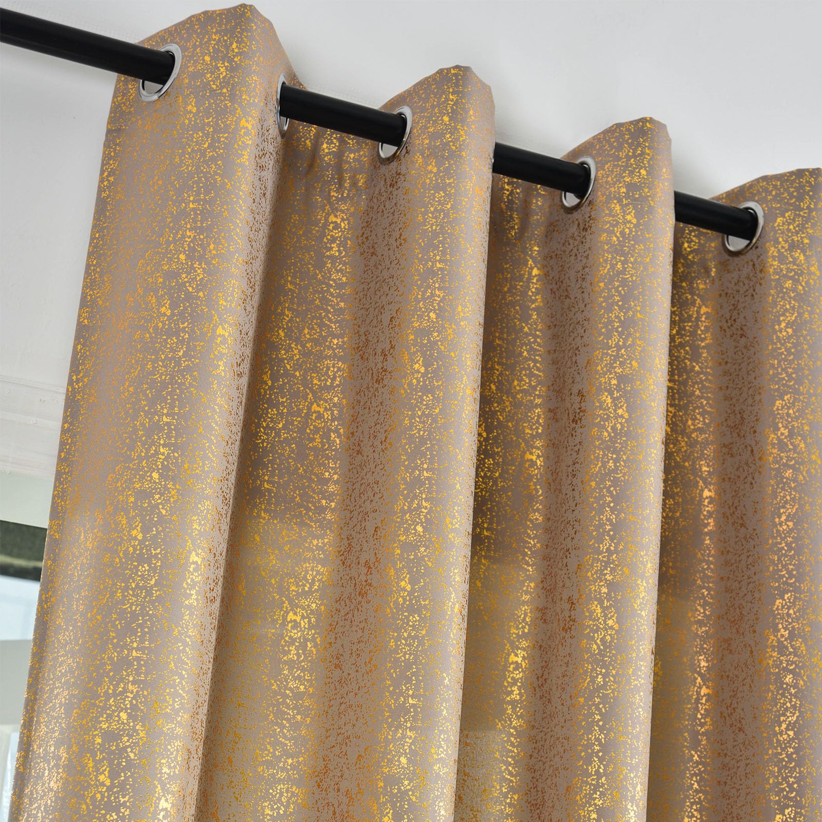 TERLYTEX Goldfarbene Vorhänge, 244 cm, metallisch, glitzernd, schimmernd, für Wohnzimmer, mit Ösen, Privatsphäre, Glitzer, halbschimmernd, 132 x 244 cm, Gold-Taupe
