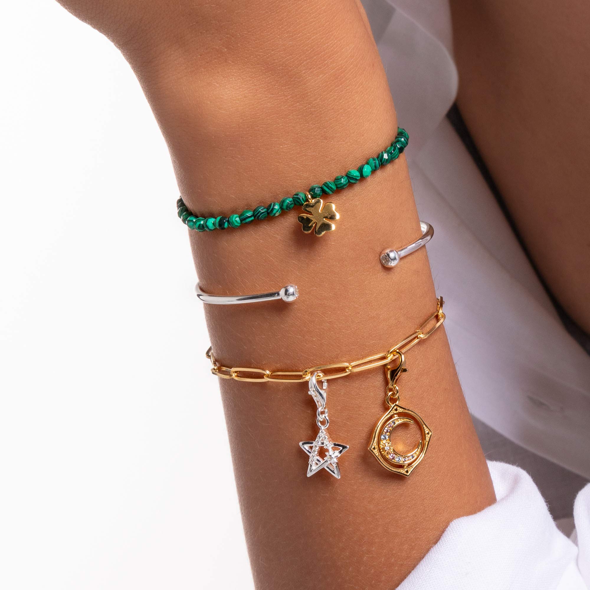 Thomas Sabo Armband grüne Perlen mit Kleeblatt 925 Sterling Silber A1983