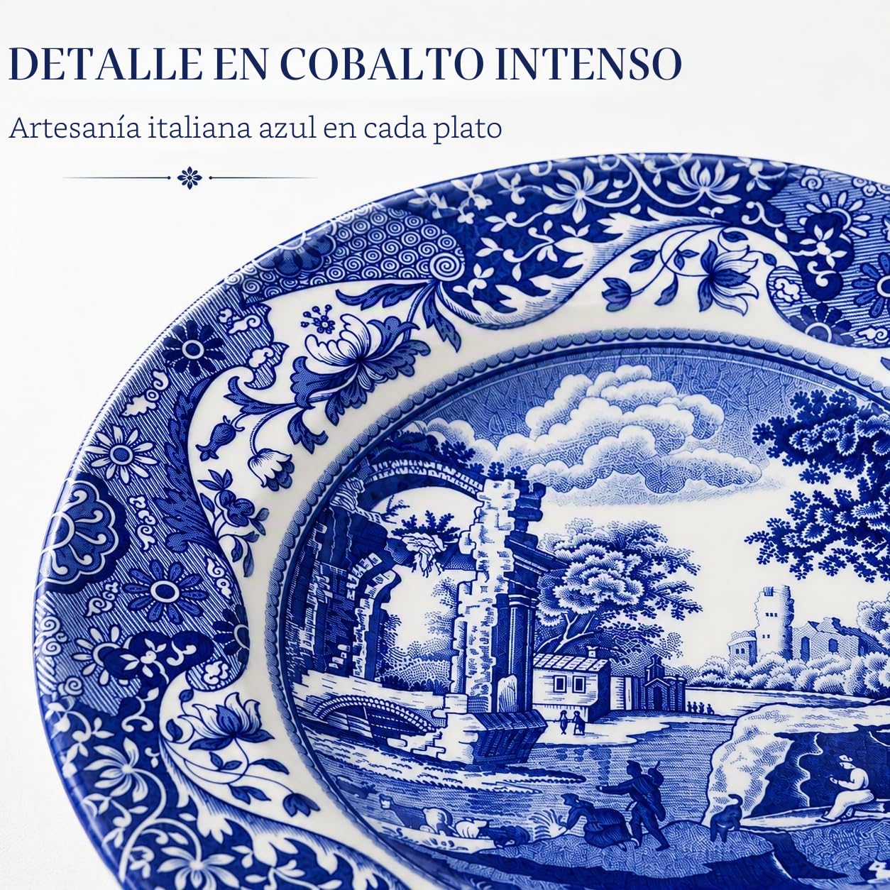 Portmeirion Home & Gifts 1532894Spode - Plato hondo italiano azul, blanco, 23 cm (juego de 4), azul