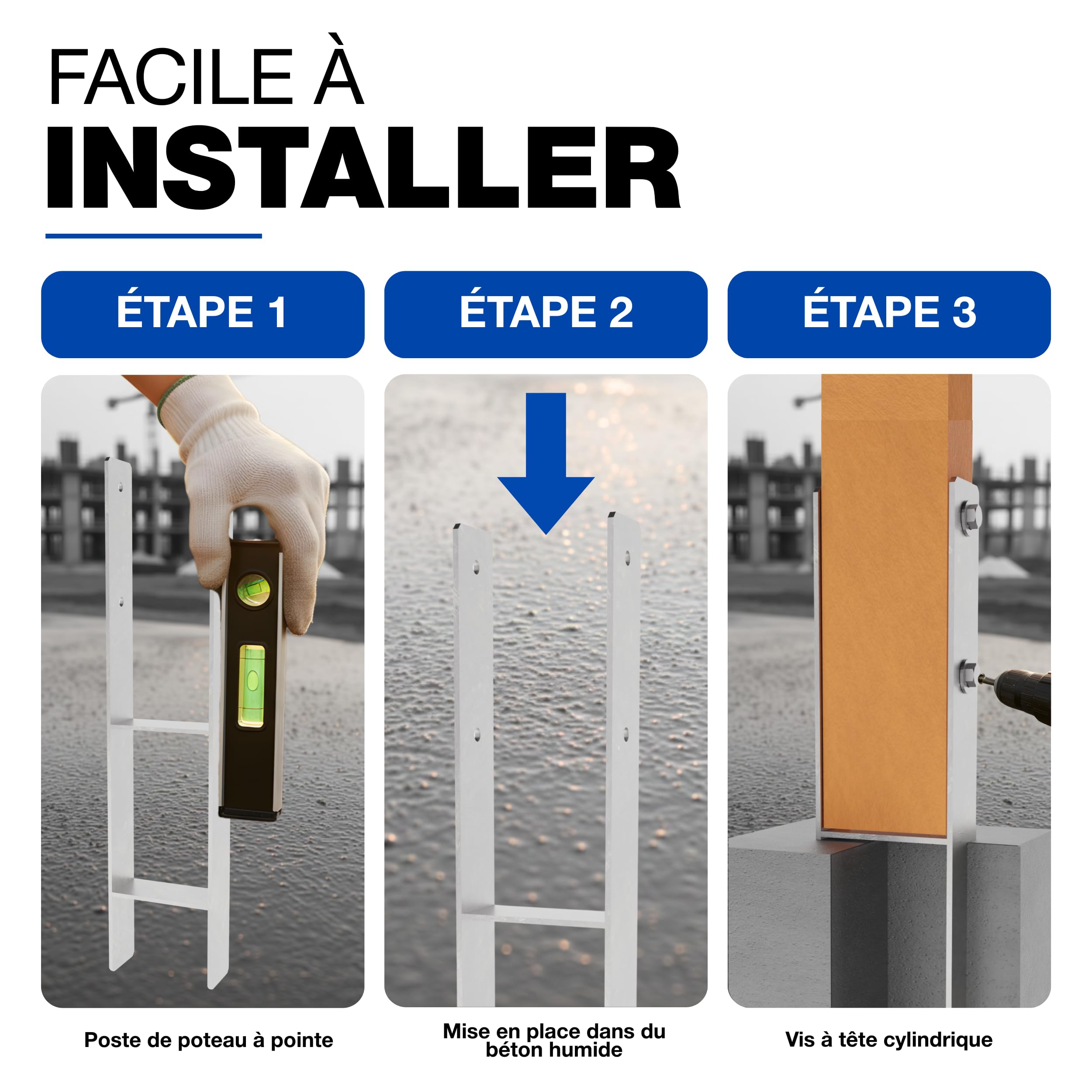 GeZu Impex Support de poteau H 121 x 800 mm | Galvanisé à Chaud Ancre platine bois Pied poteaux clôture